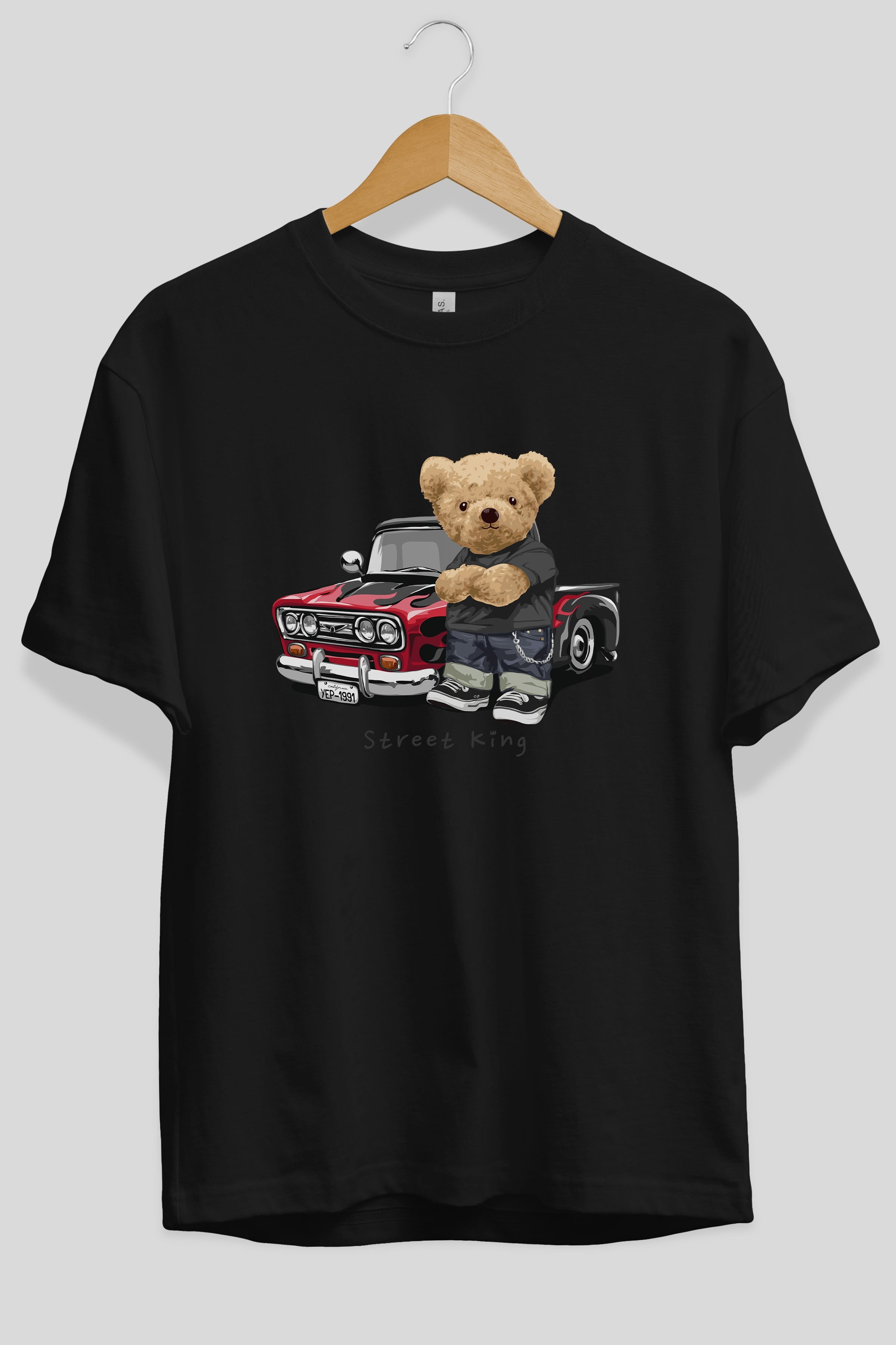 Teddy Bear Street King Ön Baskılı Oversize t-shirt Erkek Kadın Unisex %100 Pamuk