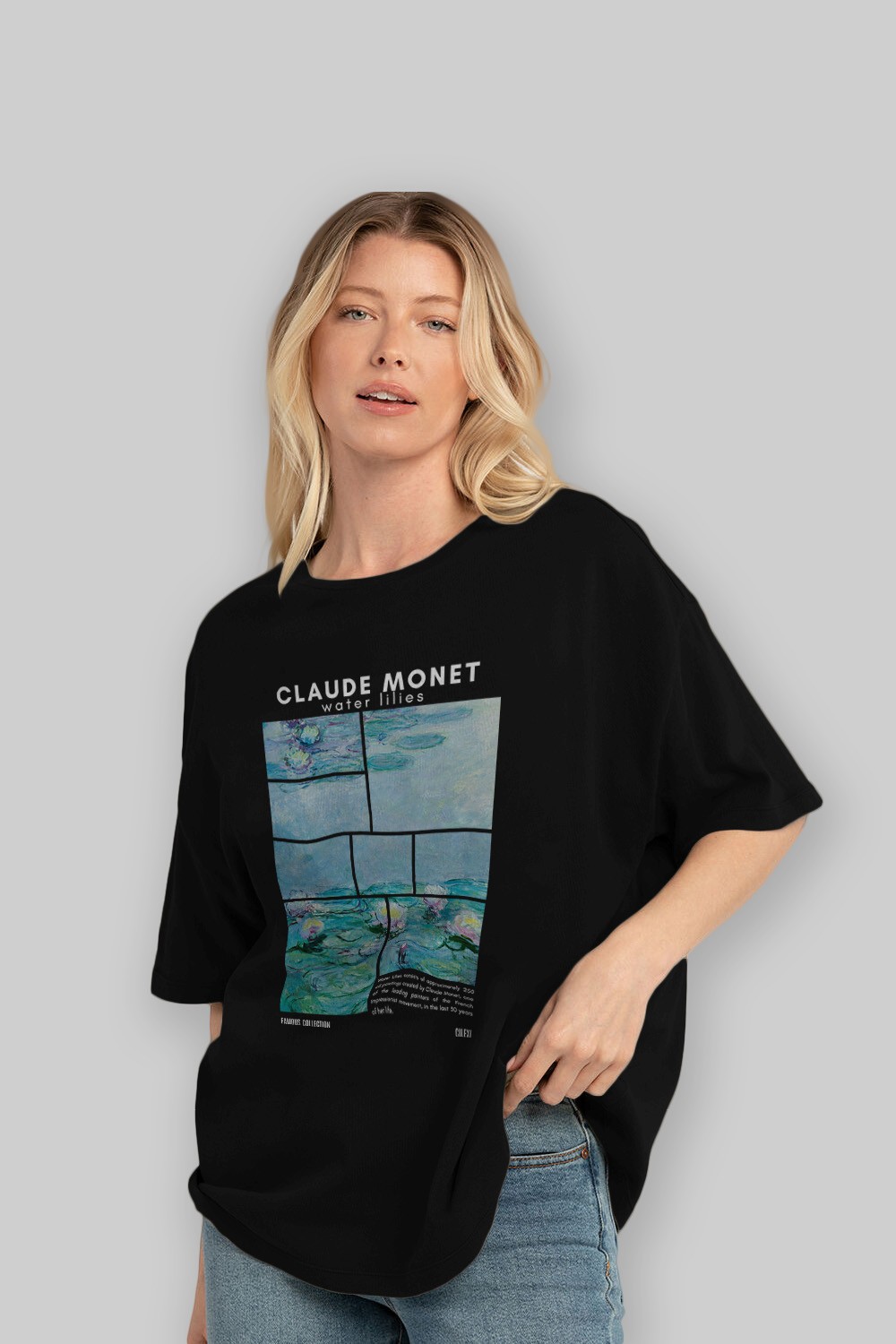 Claude Monet ön Baskılı Oversize t-shirt Erkek Kadın Bisiklet Yaka Pamuk tişort