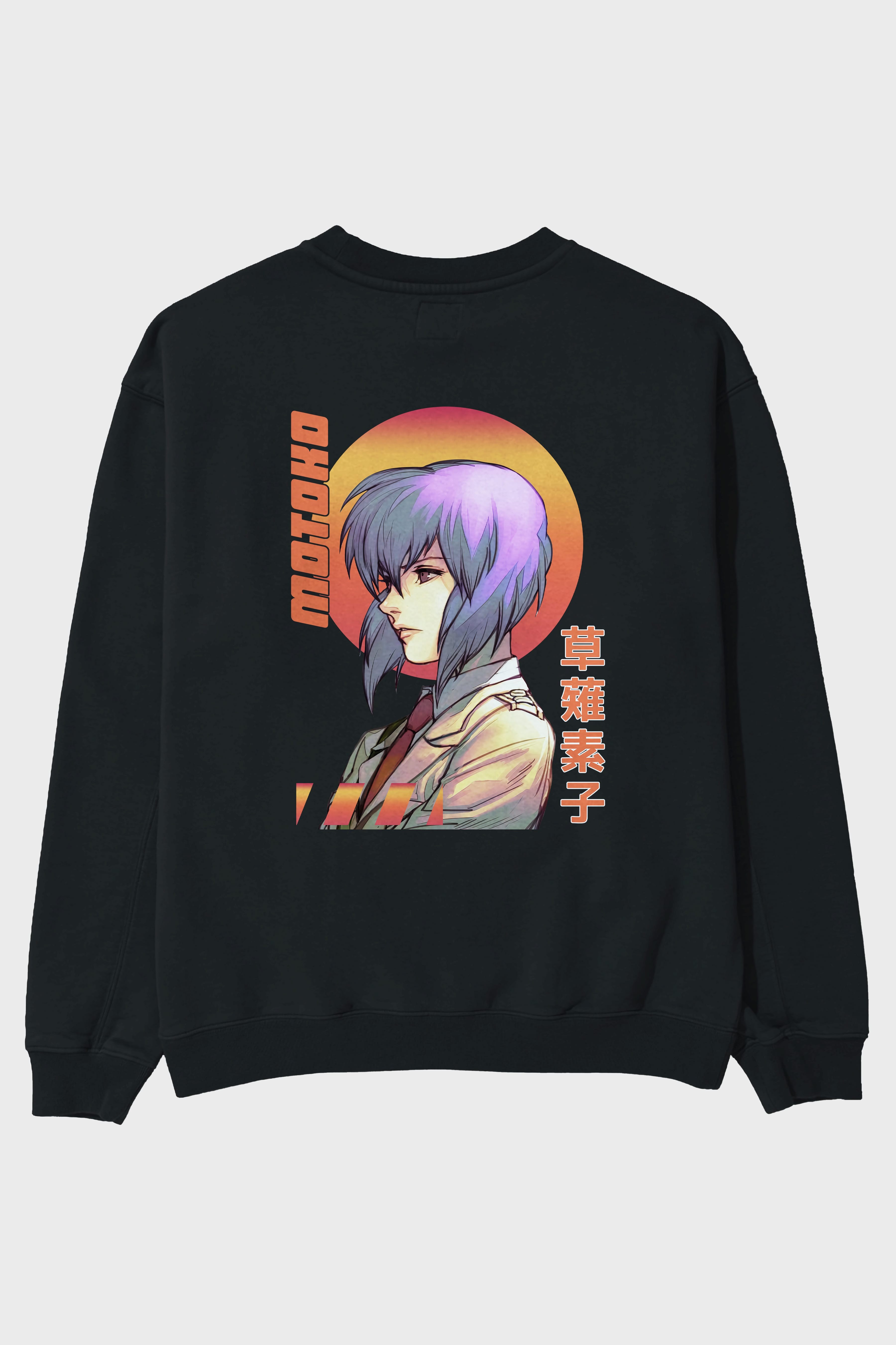 Motoko Kusanagi 10 Anime Arka Baskılı Oversize Sweatshirt Erkek Kadın Unisex