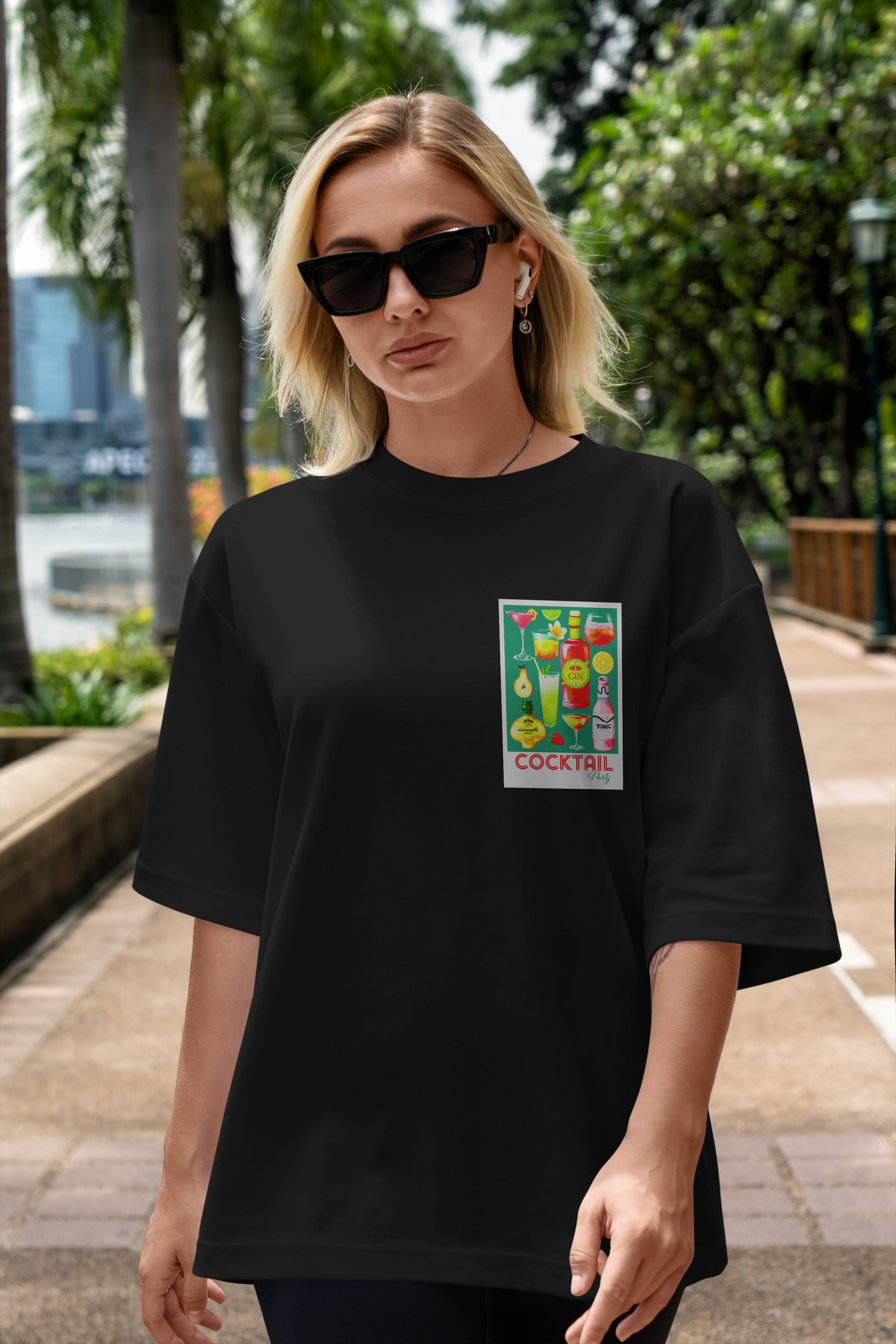 Cocktail Party 2 Ön Sol Baskılı Oversize t-shirt Erkek Kadın Unisex %100 Pamuk Bisiklet Yaka tişort