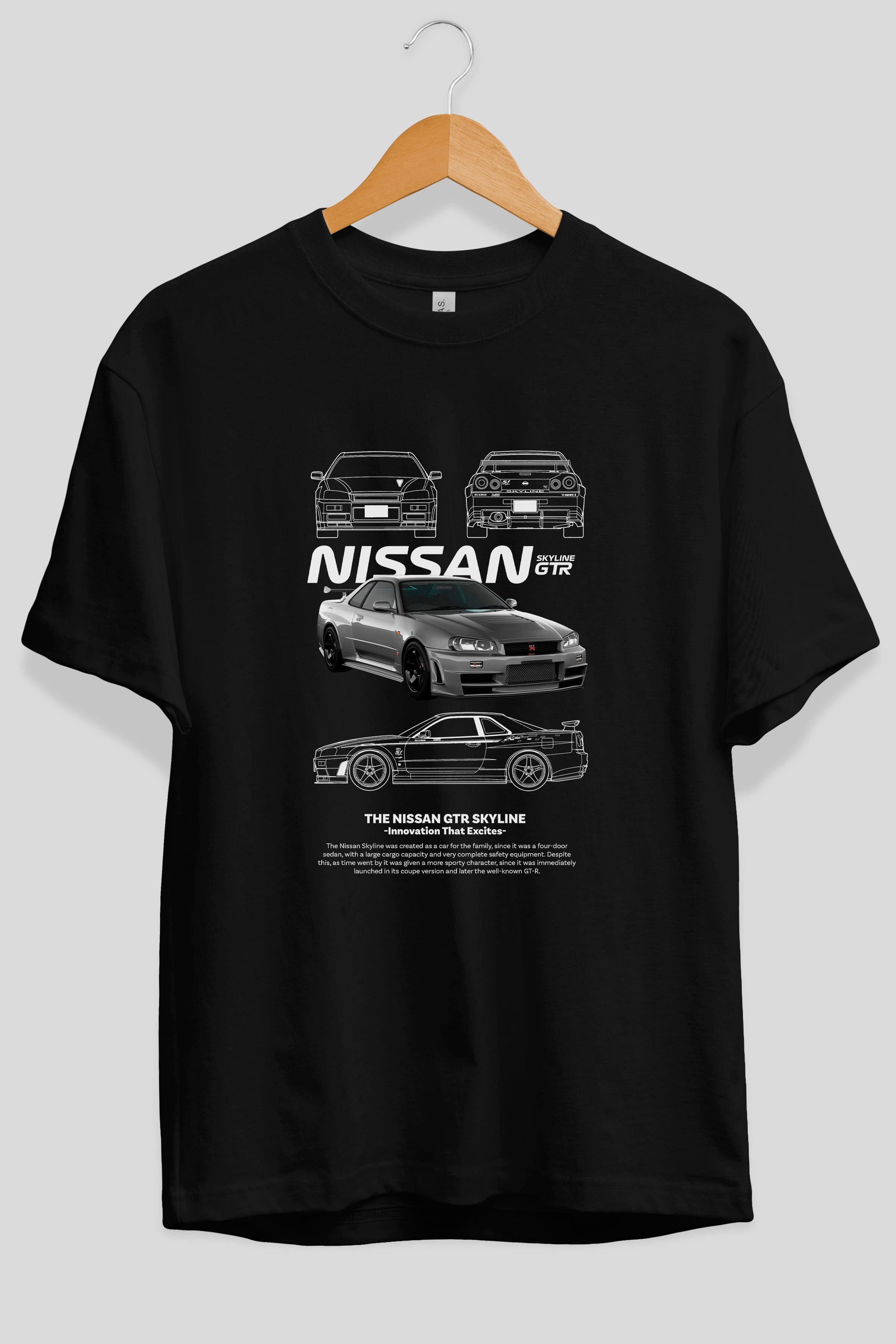 NISSAN SKYLINE GTR Ön Baskılı Oversize t-shirt Erkek Kadın Unisex %100 Pamuk Bisiklet Yaka tişort