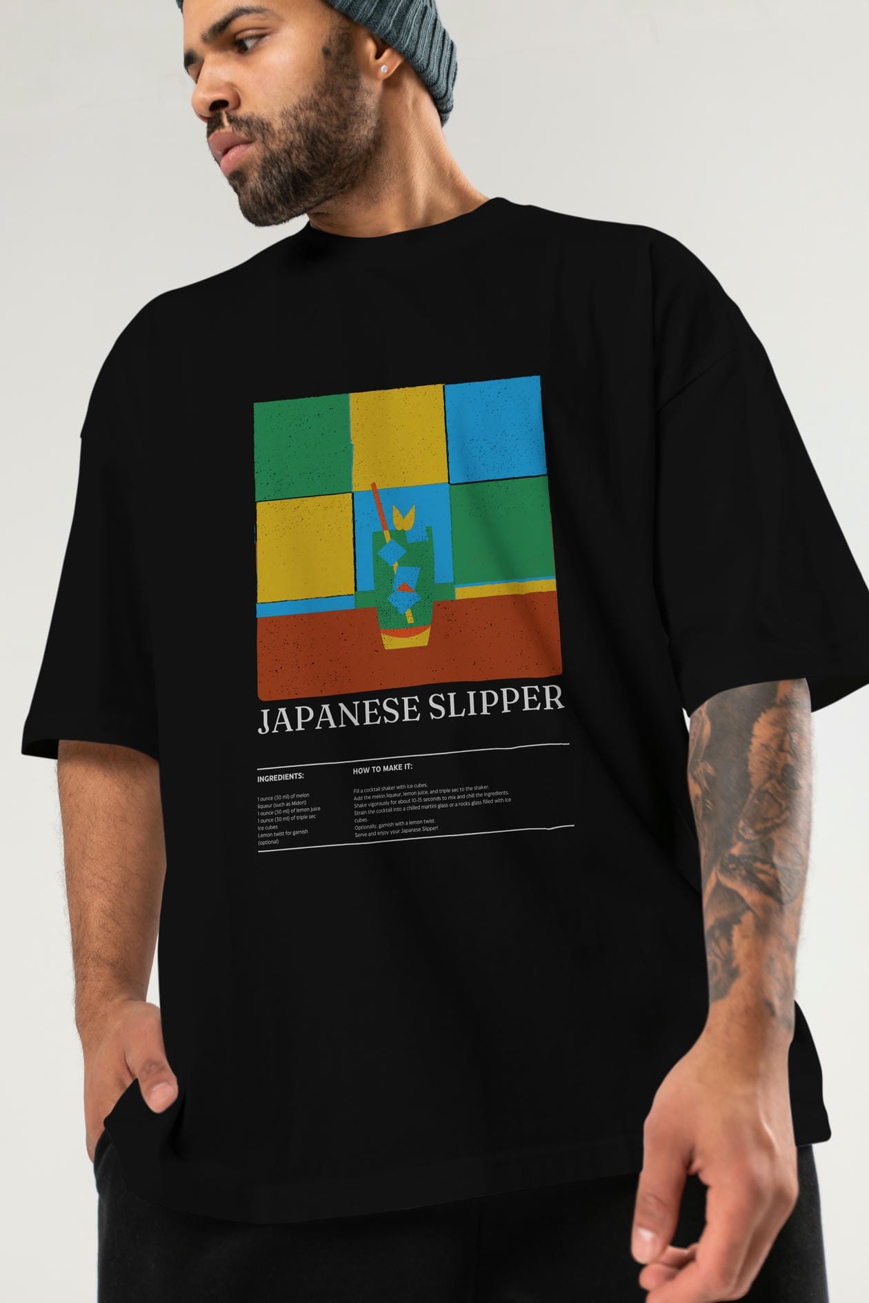 Japanese Slipper Kokteyl Ön Baskılı Oversize t-shirt Erkek Kadın %100 Pamuk Bisiklet Yaka tişort