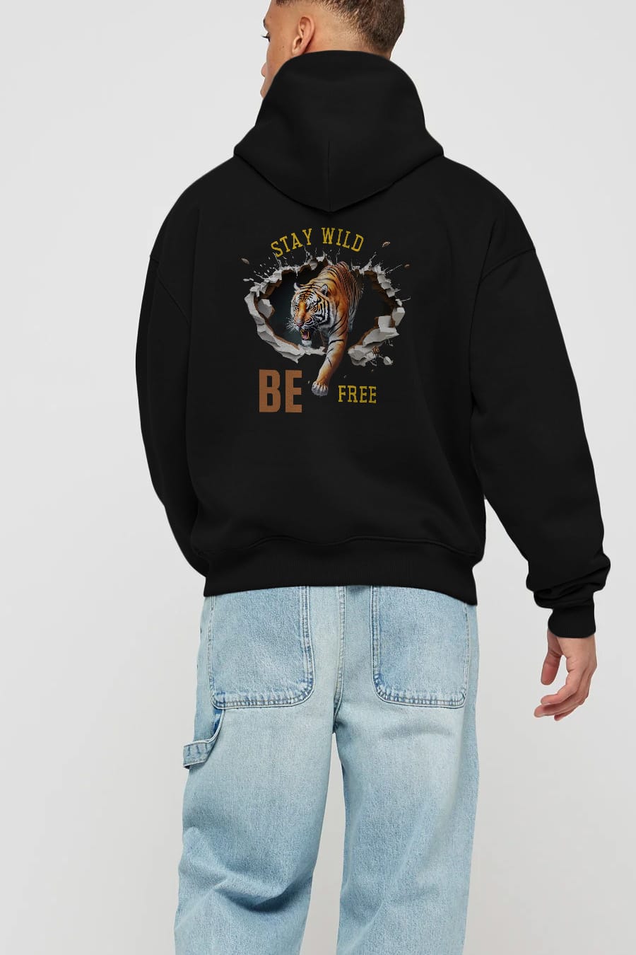 Stay Wild Be Free Yazılı Arka Baskılı Oversize Hoodie Kapüşonlu Sweatshirt Erkek Kadın Unisex