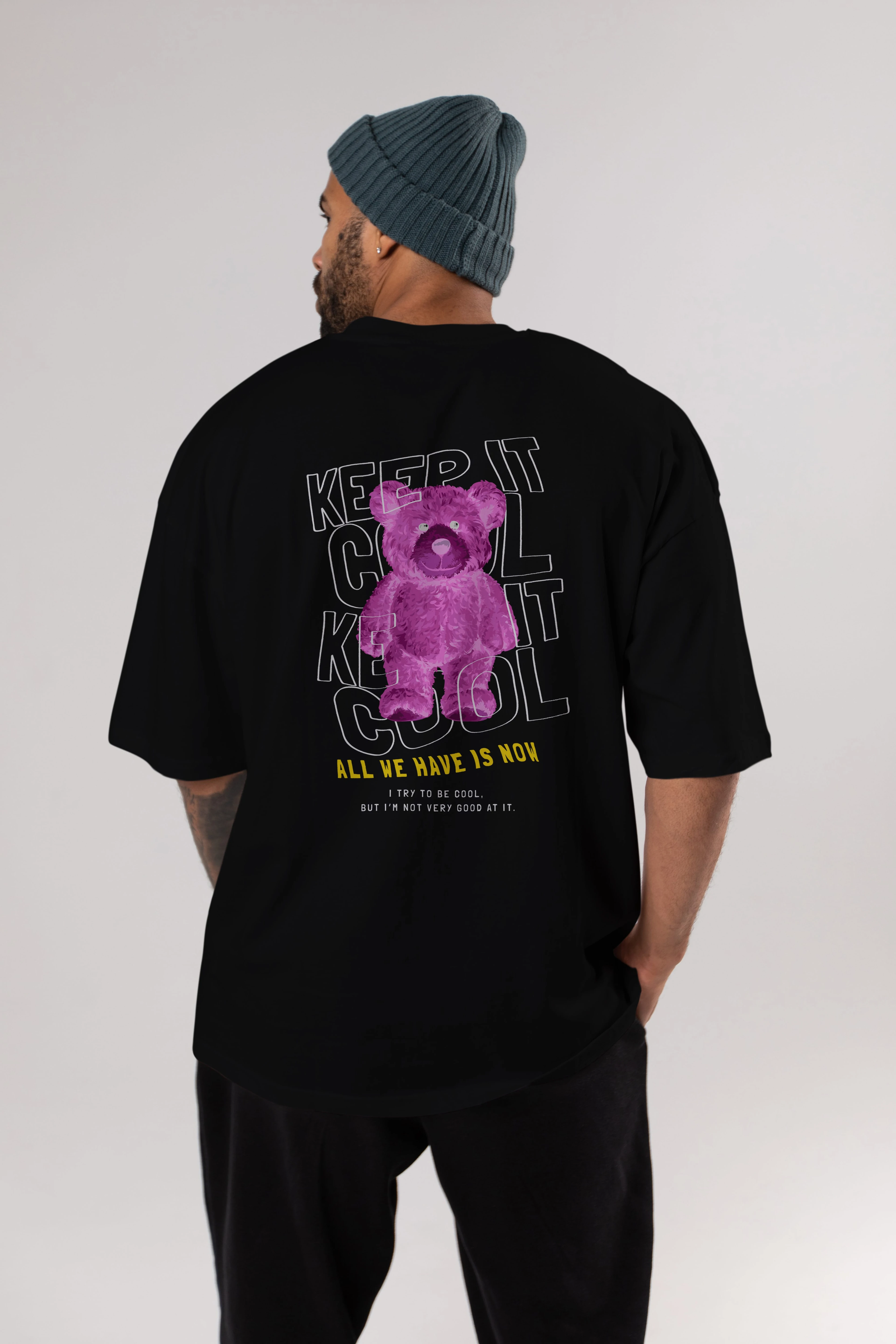 Keep it Cool Bear Arka Baskılı Oversize t-shirt Erkek Kadın Unisex