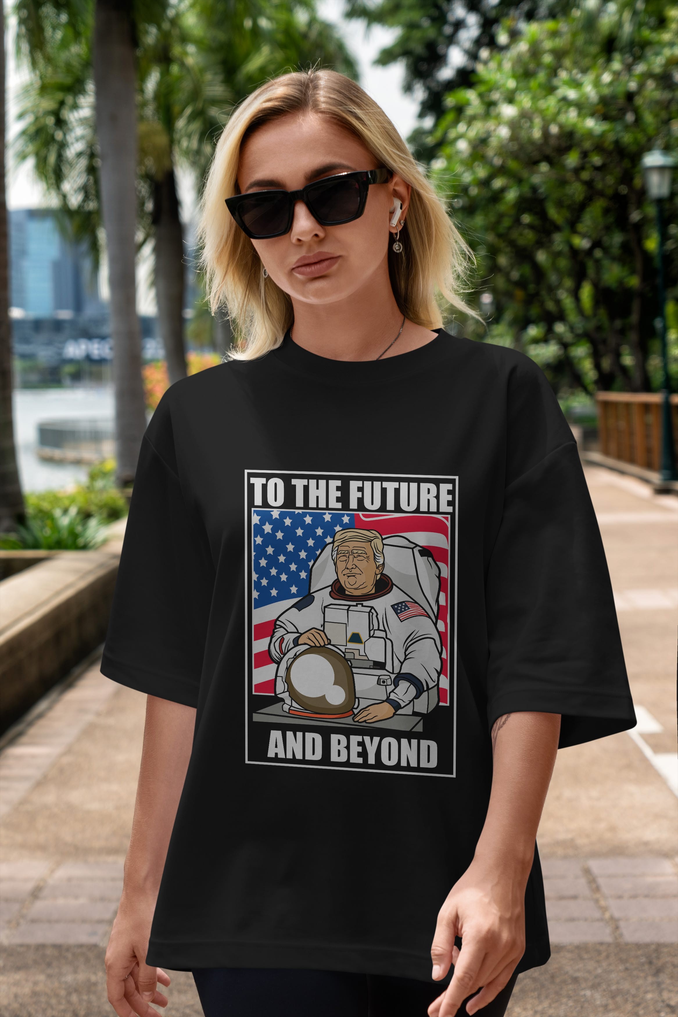 Trumpstronaut Ön Baskılı Oversize t-shirt Erkek Kadın Unisex %100 Pamuk tişort