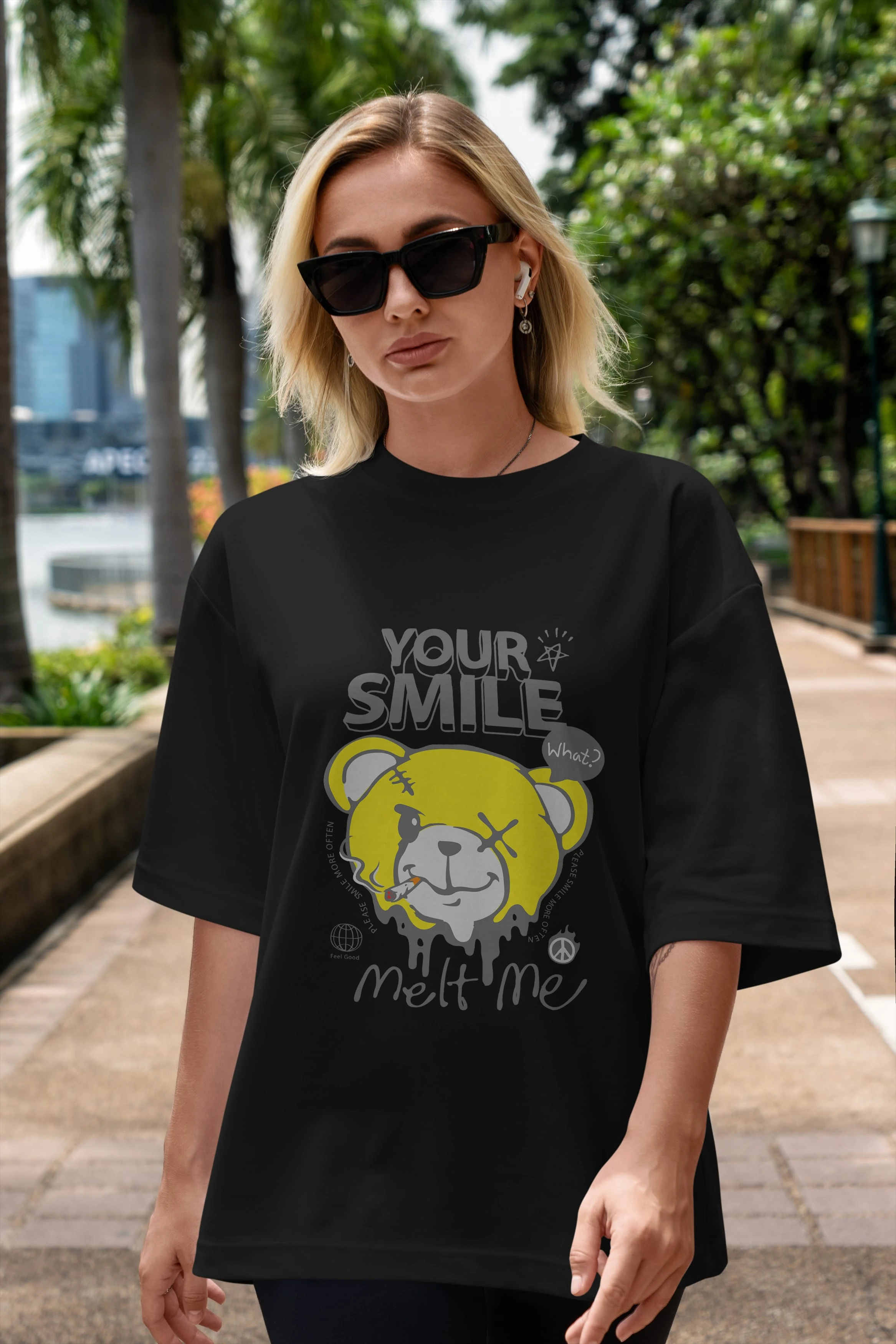 Your Smile Bear Ön Baskılı Oversize t-shirt Erkek Kadın Unisex