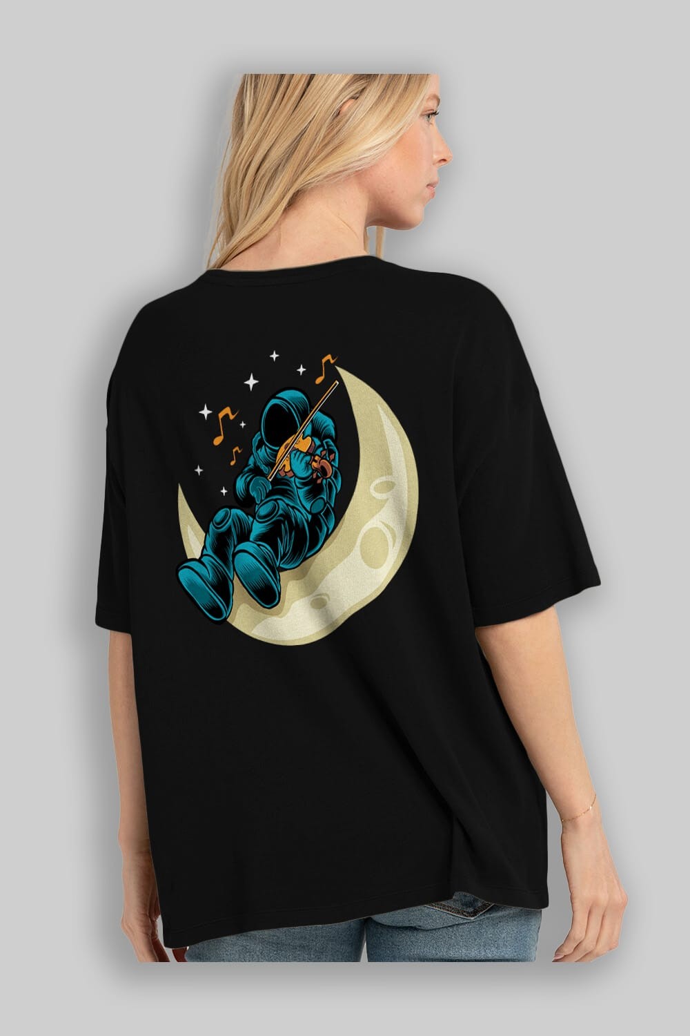 Playing Vionist in Space Arka Baskılı Oversize t-shirt Erkek Kadın Unisex