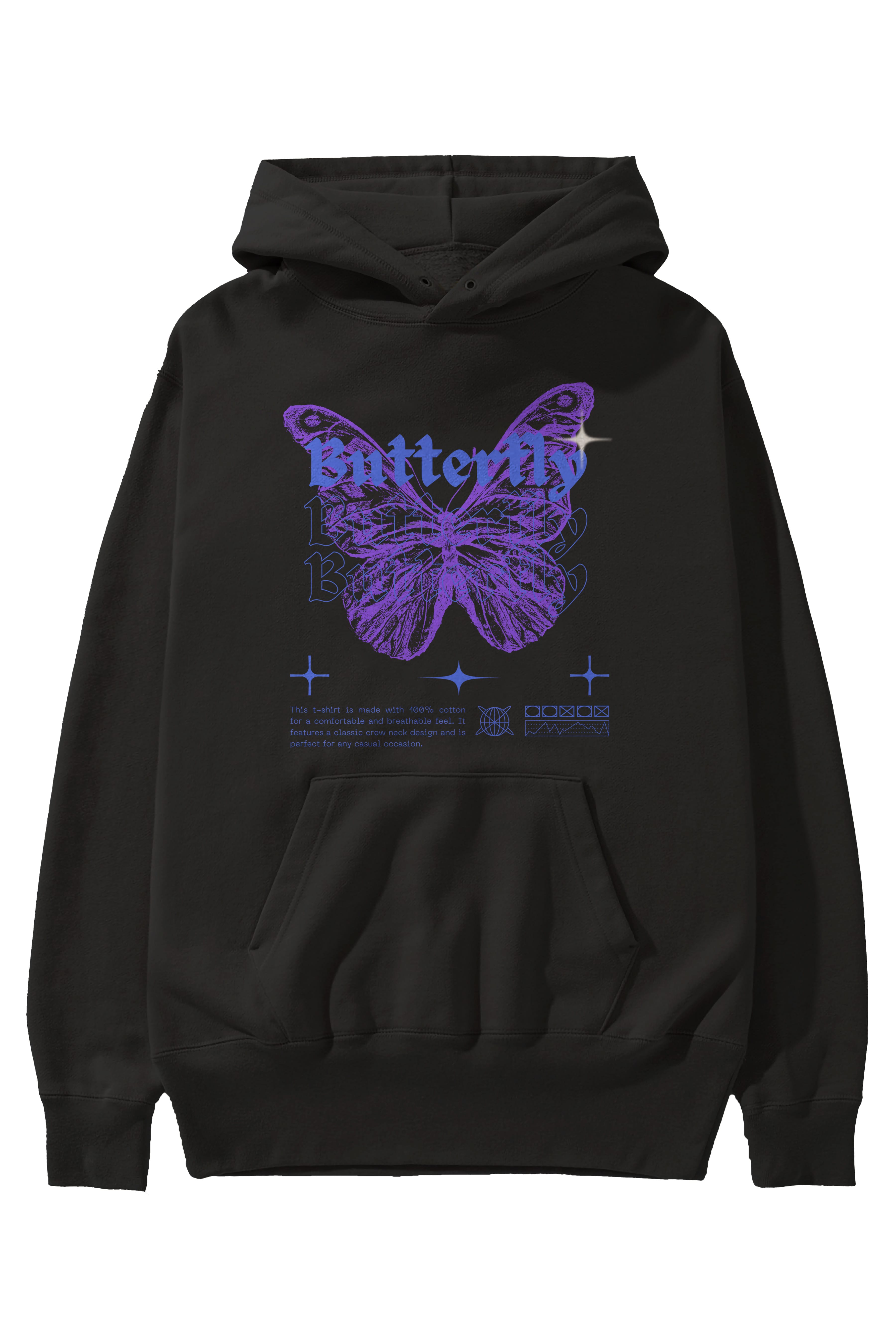 Butterfly Streetwear Ön Baskılı Oversize Hoodie Kapüşonlu Sweatshirt Erkek Kadın Unisex