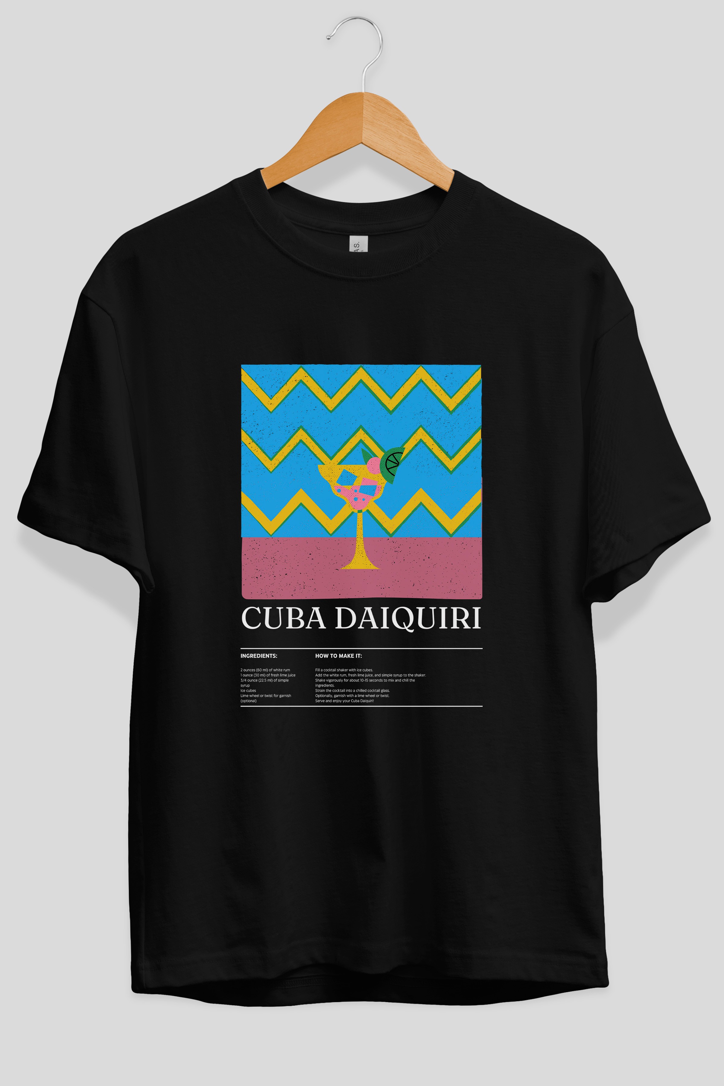 Cuba Daiquiri Kokteyl Ön Baskılı Oversize t-shirt Erkek Kadın %100 Pamuk Bisiklet Yaka tişort