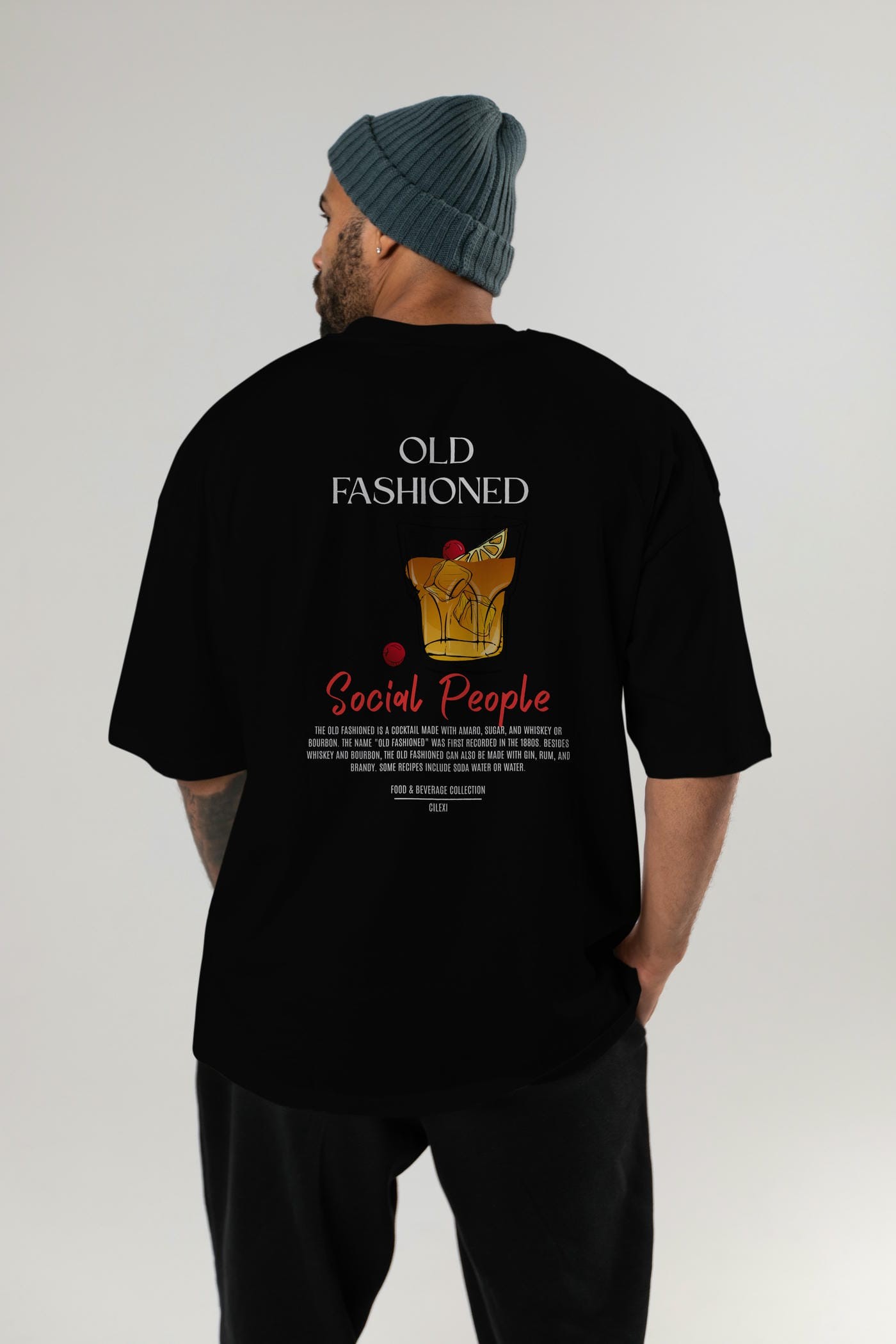 Old Fashıoned Kokteyl Serisi Baskılı Oversize t-shirt Erkek Kadın Unisex %100 Pamuk Bisiklet Yaka tişort