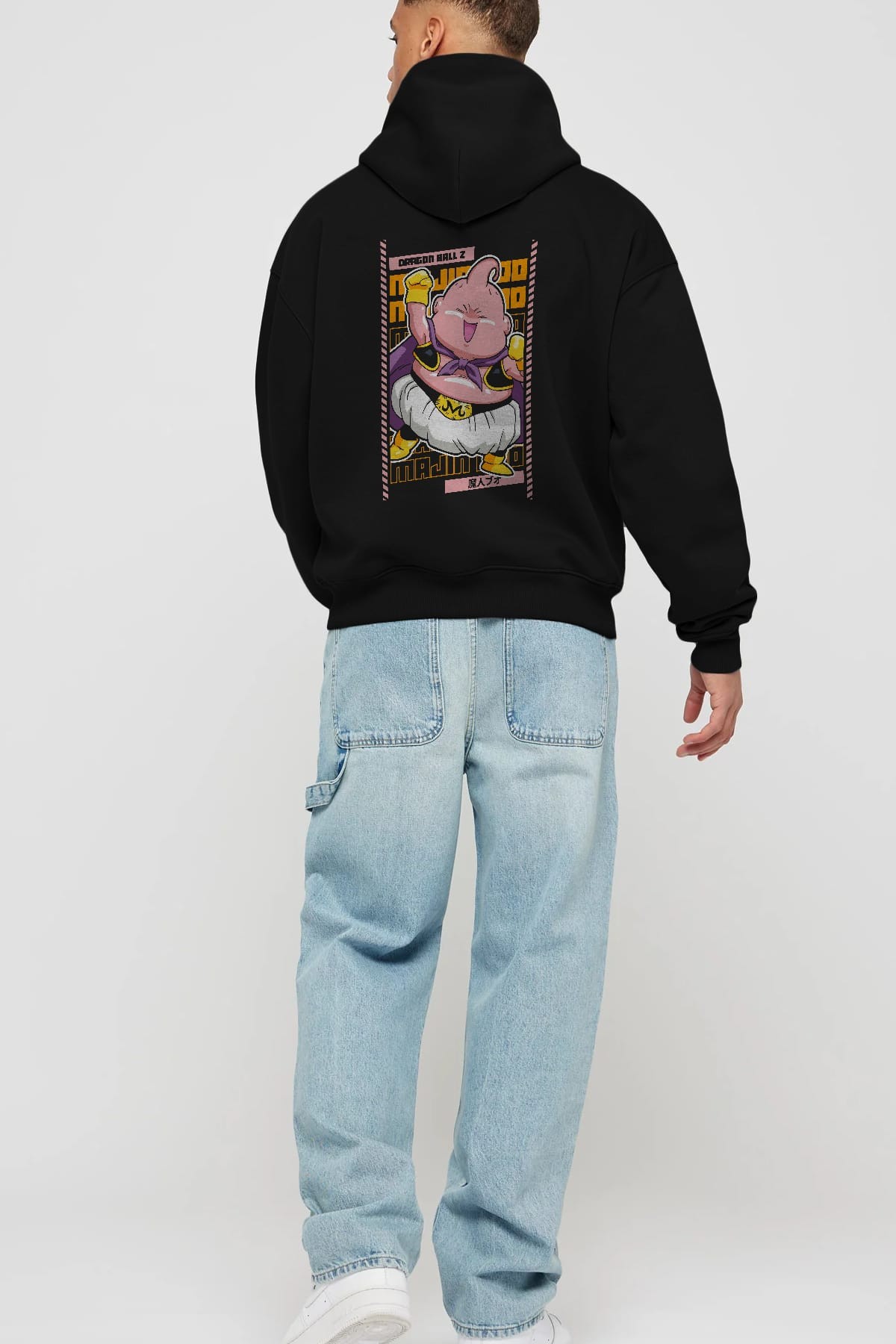 MAJIN BOO1 Anime Arka Baskılı Hoodie Oversize Kapüşonlu Sweatshirt Erkek Kadın Unisex
