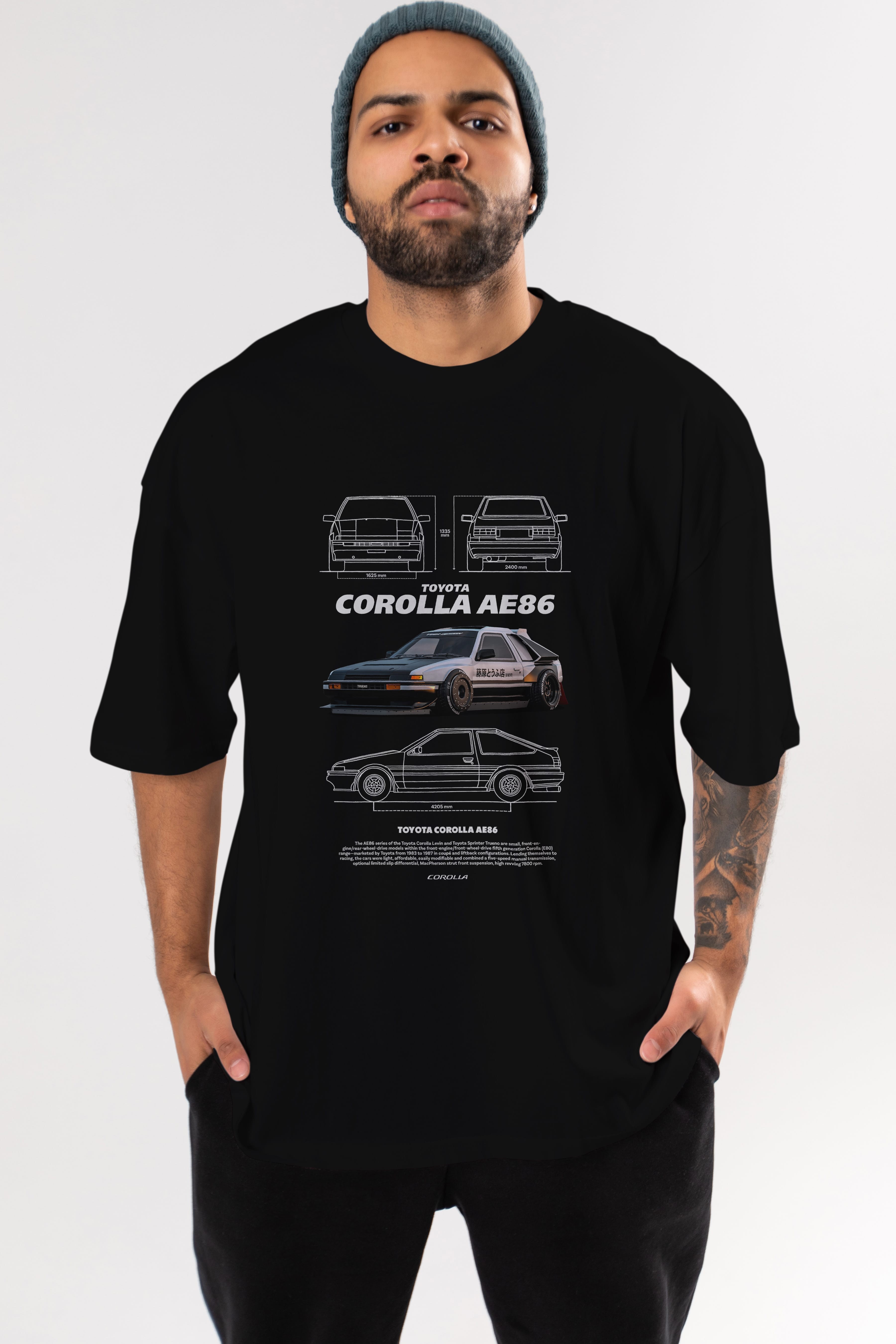 Toyota Corolla AE86 Ön Baskılı Oversize t-shirt Erkek Kadın Unisex %100 Pamuk Bisiklet Yaka tişort