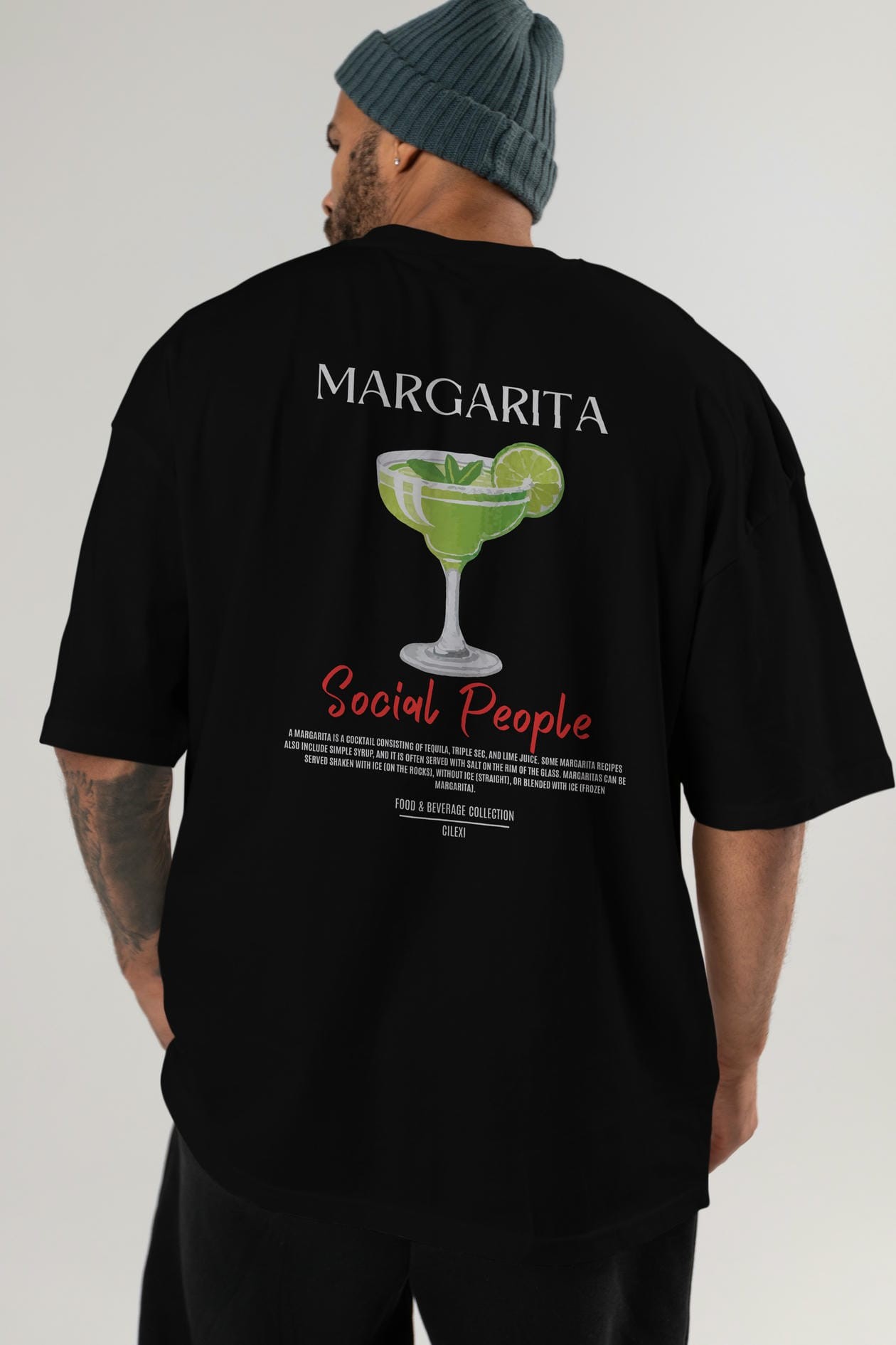 Margarita Kokteyl Serisi Baskılı Oversize t-shirt Erkek Kadın Unisex %100 Pamuk Bisiklet Yaka tişort