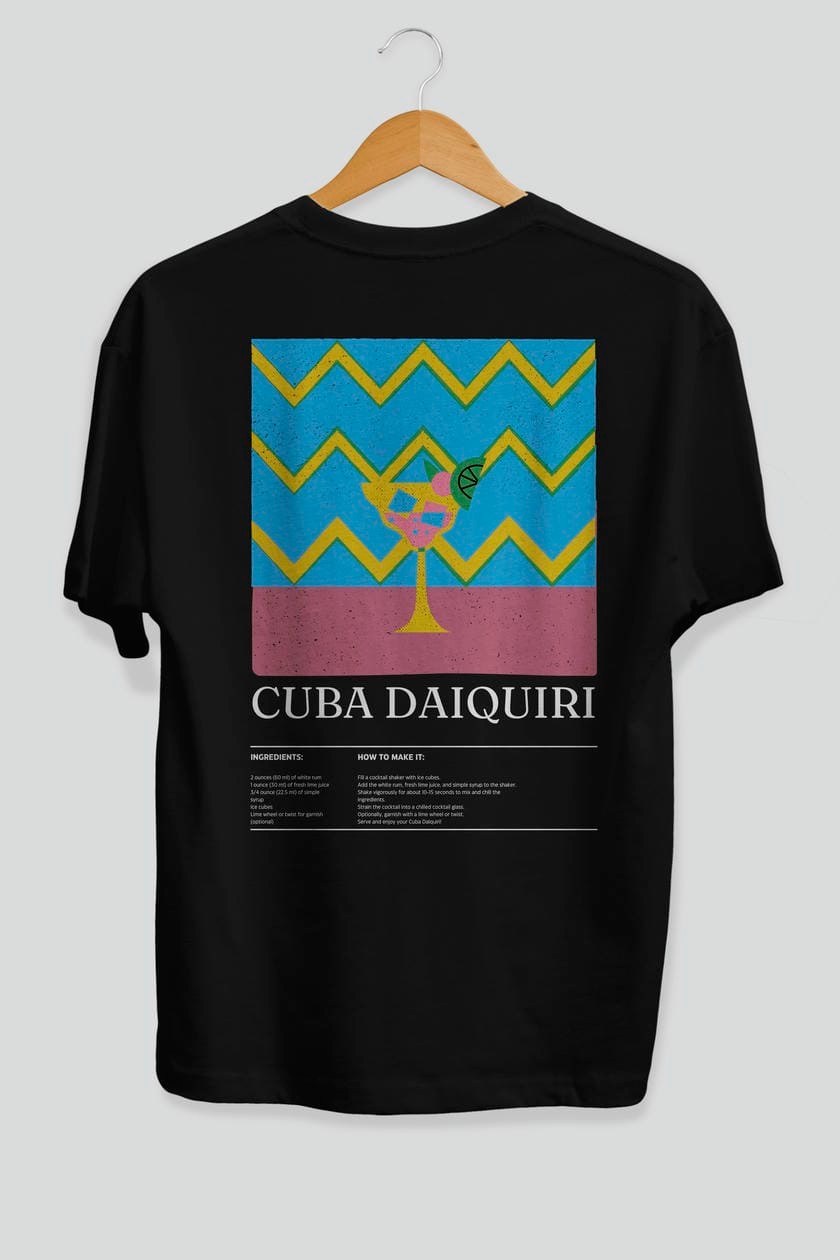 Cuba Daiquiri Kokteyl Serisi Arka Baskılı Oversize t-shirt Erkek Kadın %100 Pamuk Bisiklet Yaka tişort
