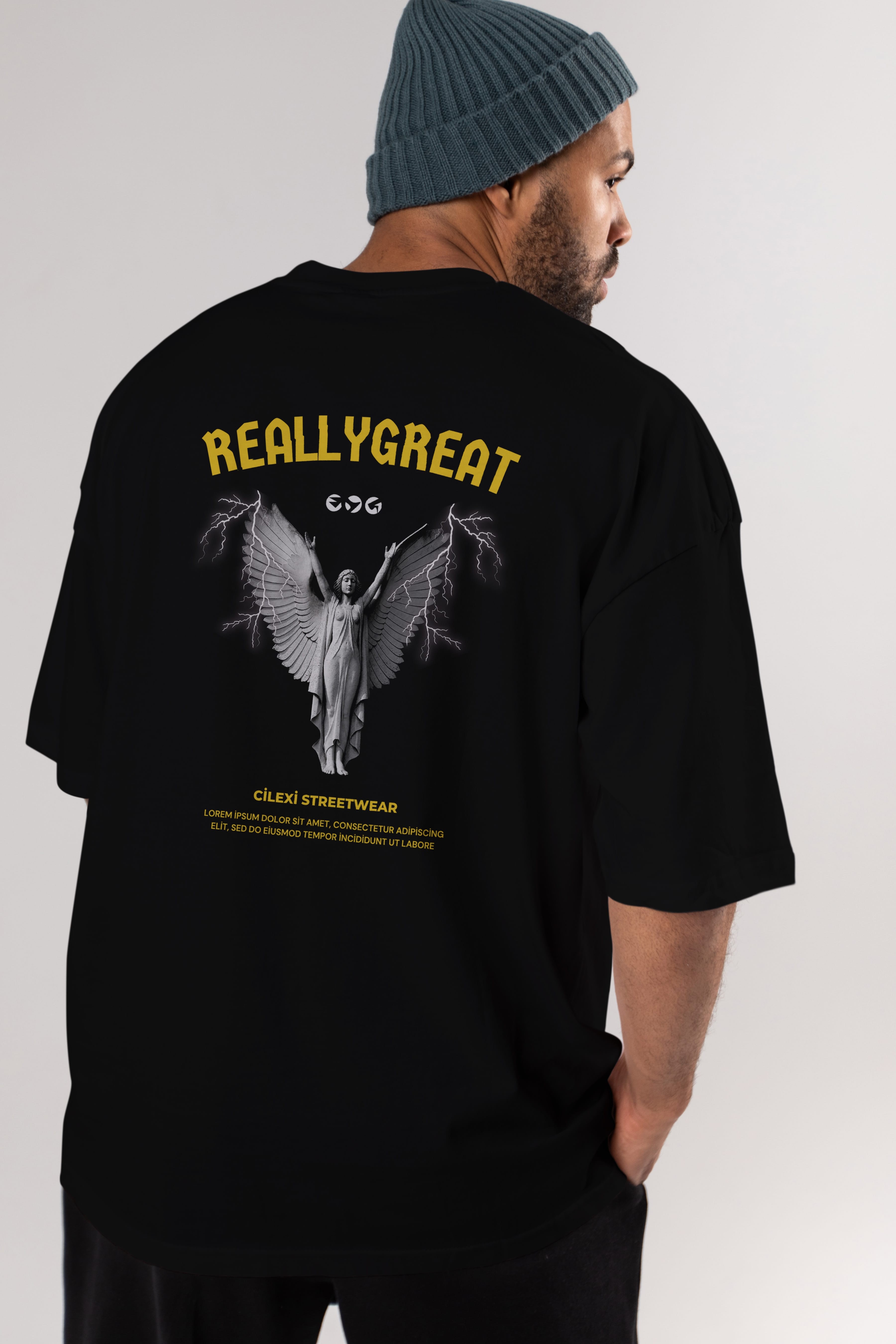 Reallygreat Angel Arka Baskılı Oversize t-shirt Erkek Kadın Unisex