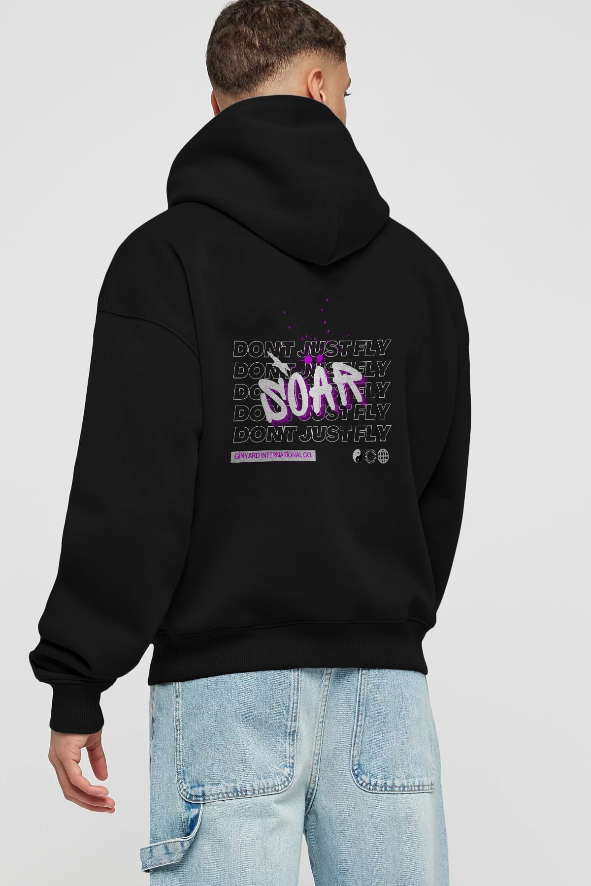 Soar Dont Just Fly Yazılı Arka Baskılı Oversize Hoodie Kapüşonlu Sweatshirt Erkek Kadın Unisex