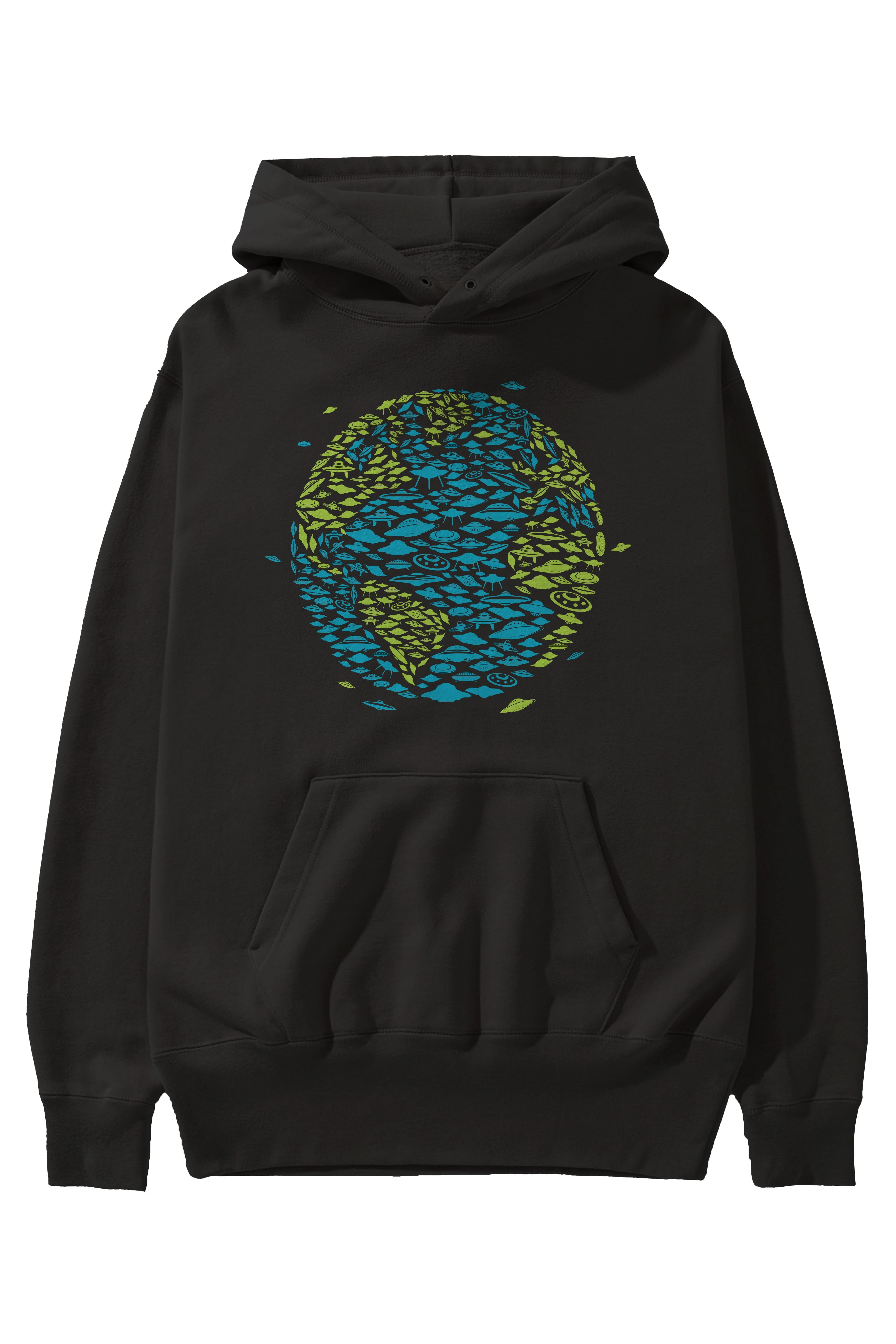 UFO Invasion Ön Baskılı Hoodie Oversize Kapüşonlu Sweatshirt Erkek Kadın Unisex