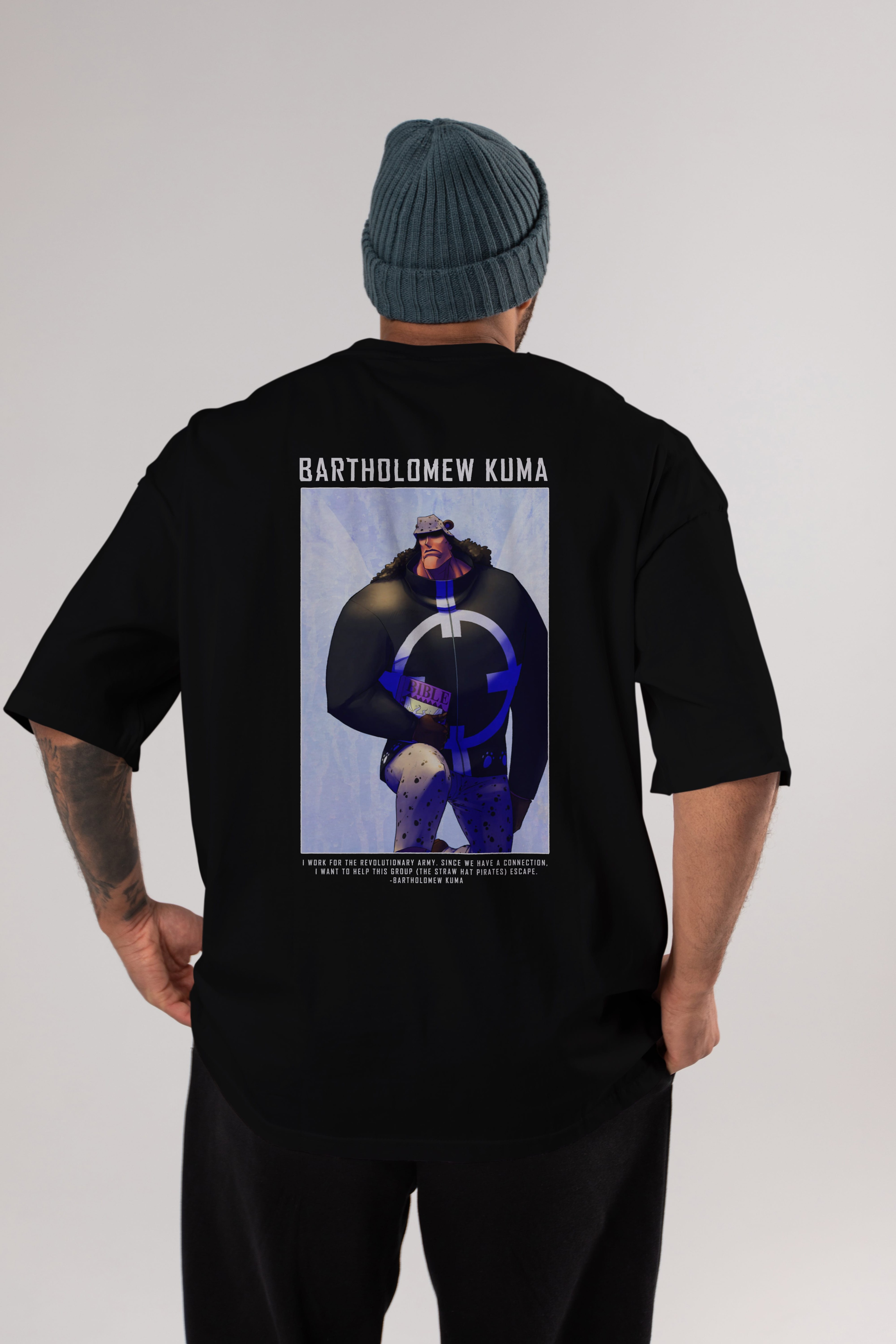 Bartholomew Kuma Anime Arka Baskılı Oversize t-shirt Erkek Kadın Unisex %100 pamuk tişort