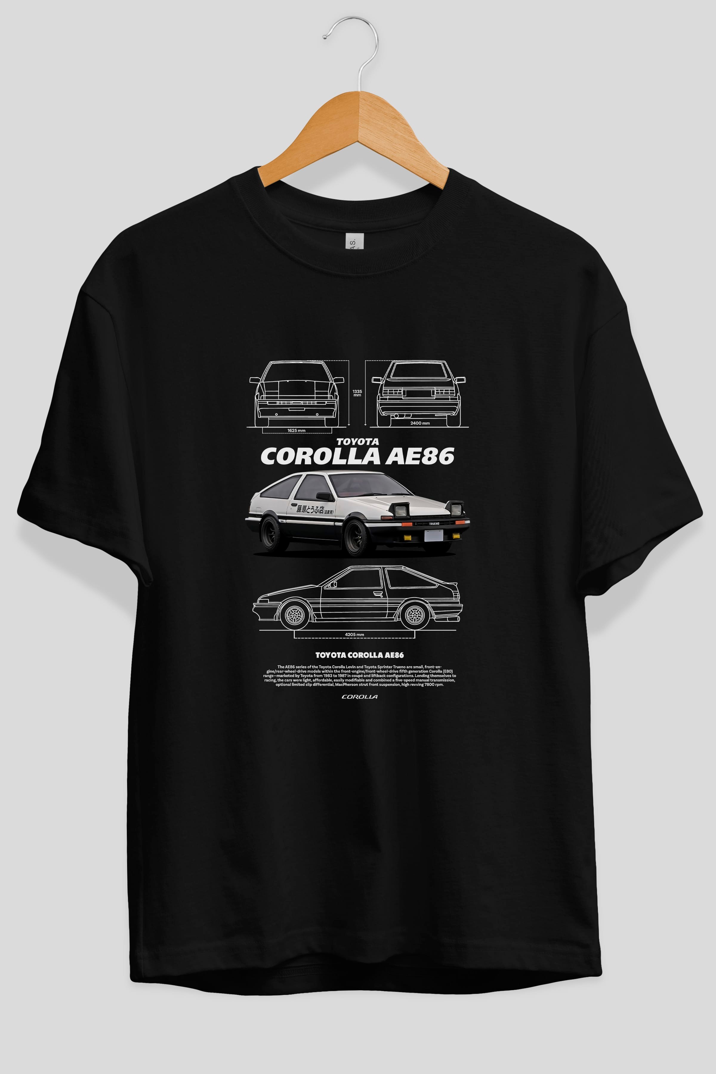 Toyota COROLLA AE86 1 Ön Baskılı Oversize t-shirt Erkek Kadın Unisex %100 Pamuk Bisiklet Yaka tişort