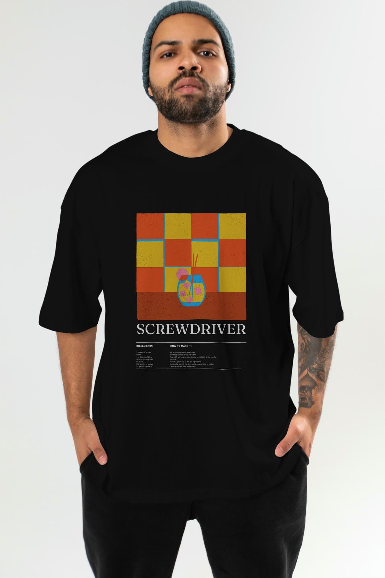 Screwdriver Kokteyl Ön Baskılı Oversize t-shirt Erkek Kadın %100 Pamuk Bisiklet Yaka tişort