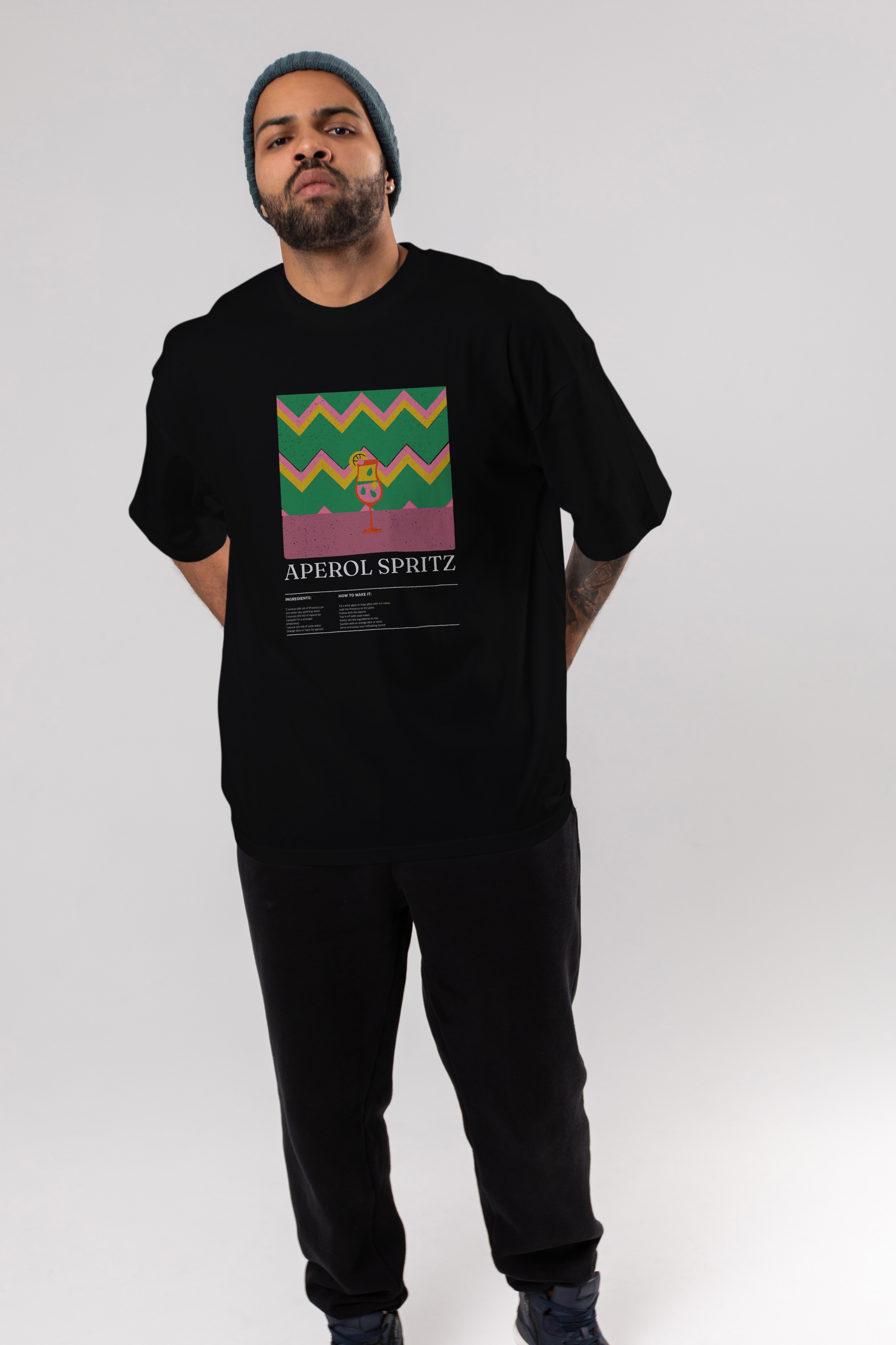 Aperol Spritz Kokteyl Ön Baskılı Oversize t-shirt Erkek Kadın %100 Pamuk Bisiklet Yaka tişort