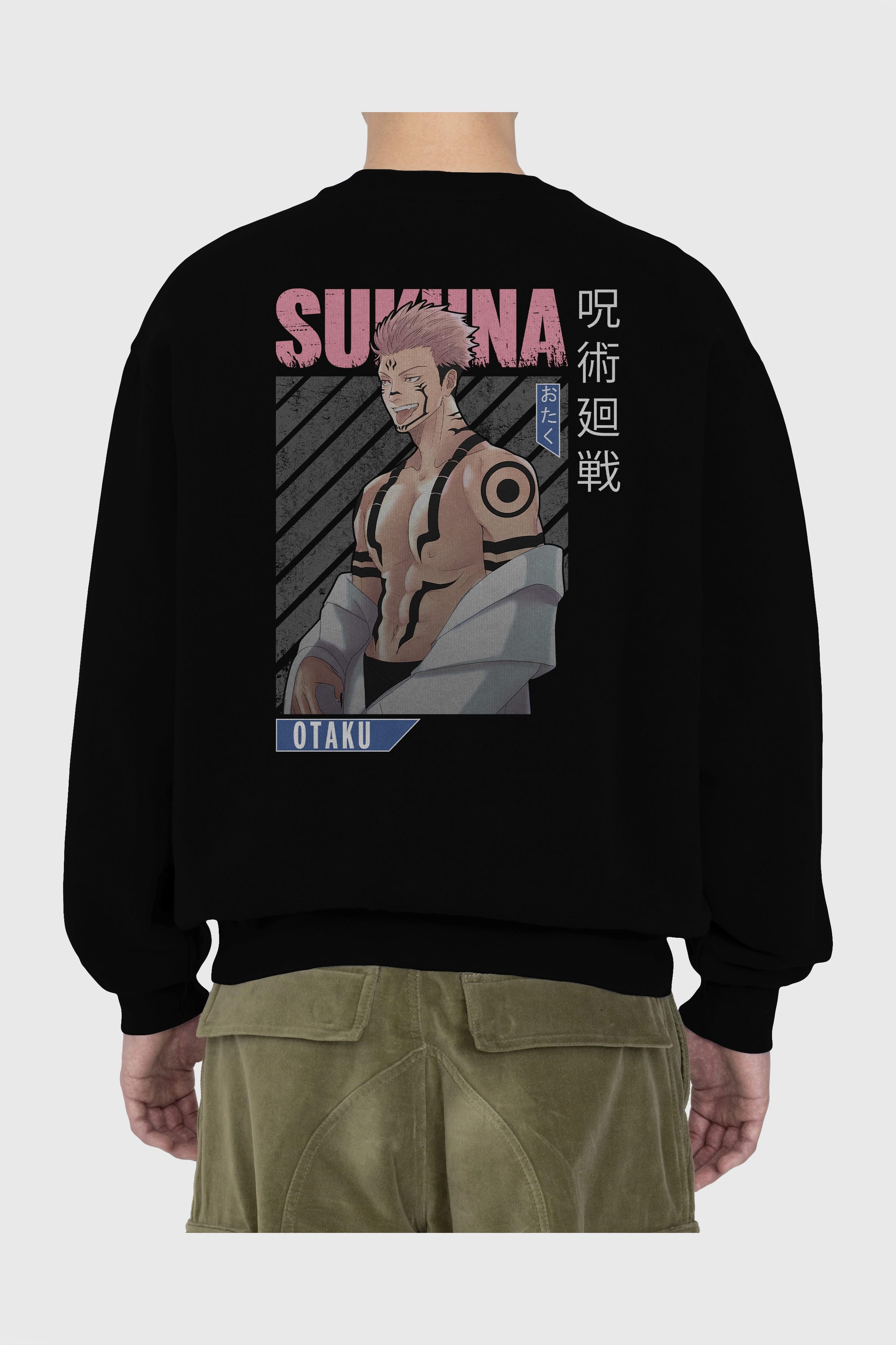 Sukuna Ryoumen Anime Arka Baskılı Oversize Sweatshirt Erkek Kadın Unisex