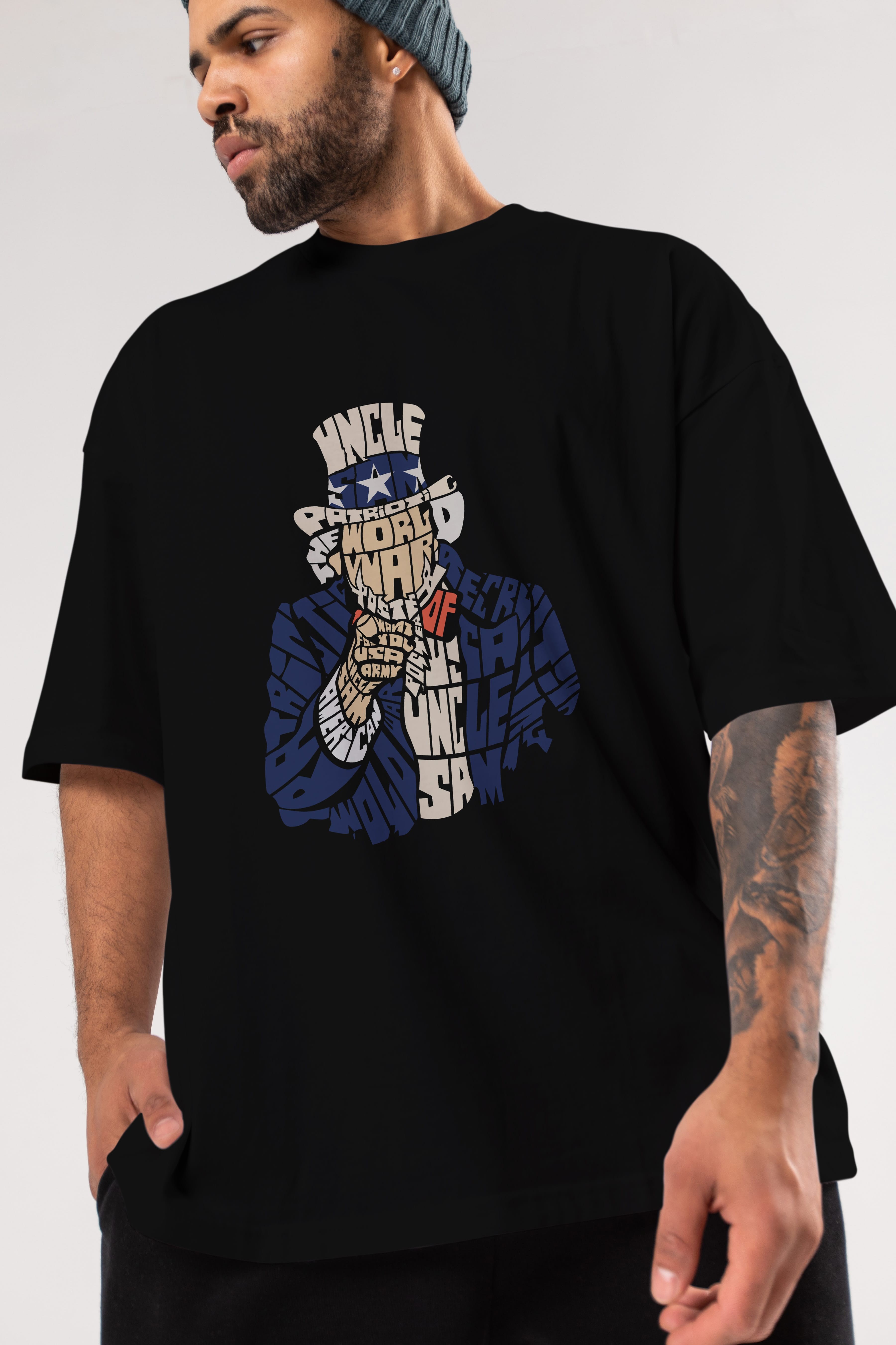 Uncle Sam Ön Baskılı Oversize t-shirt %100 pamuk Erkek Kadın Unisex