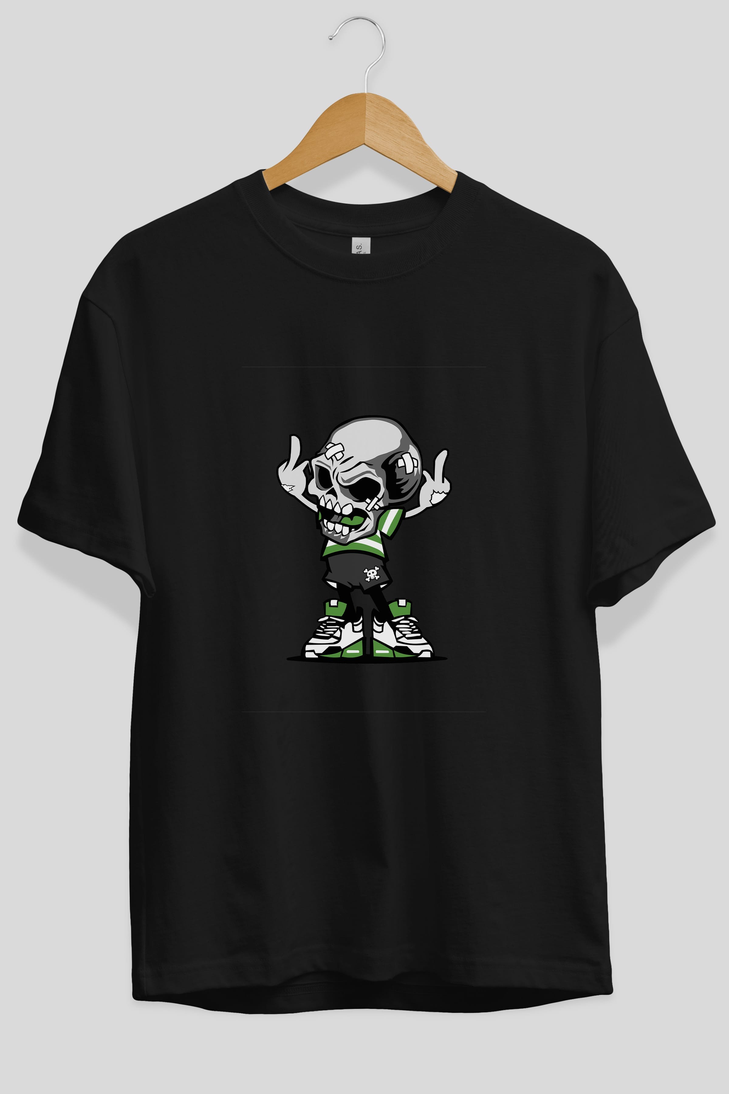 Skull F Hand Ön Baskılı Oversize t-shirt Erkek Kadın Unisex %100 Pamuk tişort
