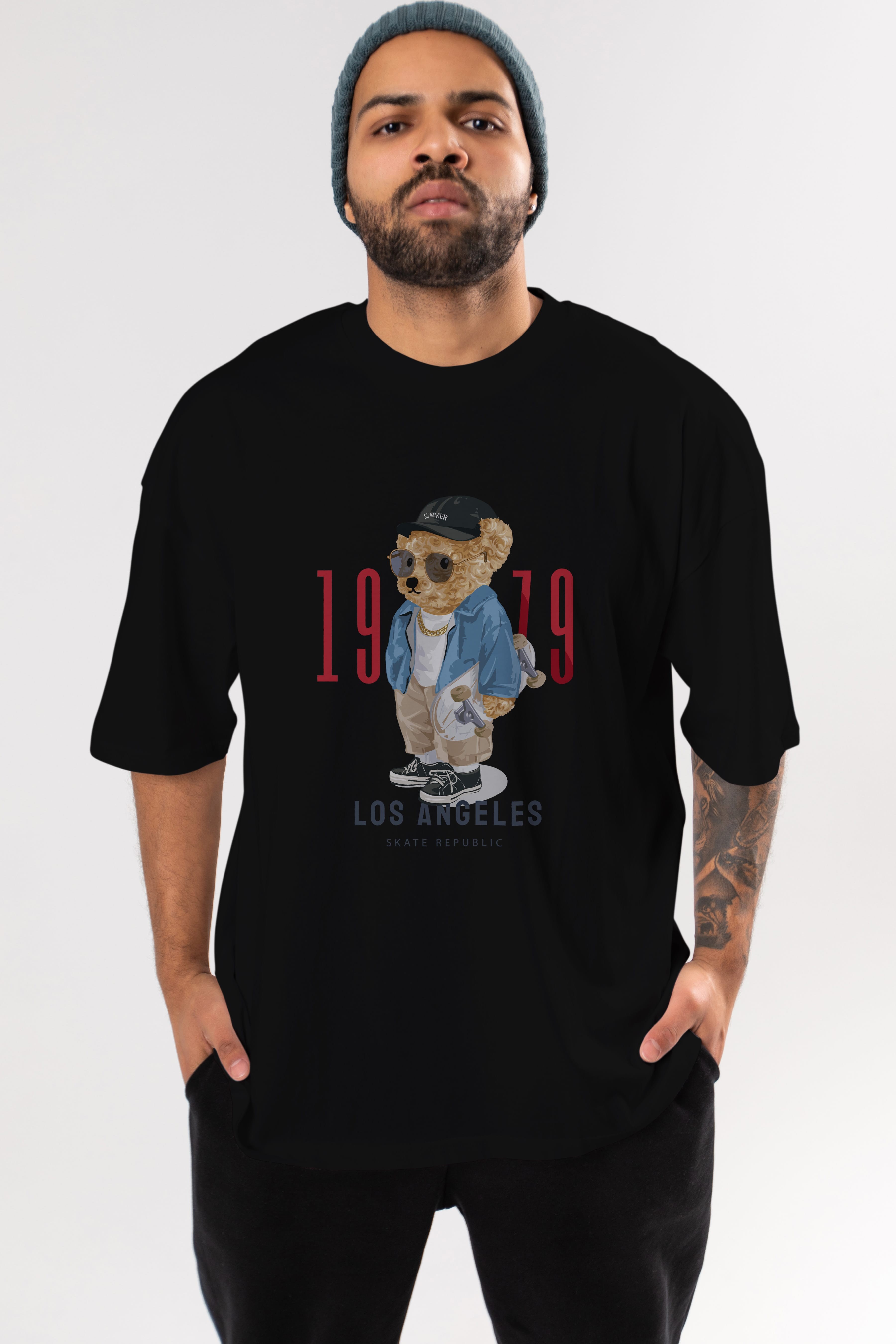 Teddy Bear Los Angeles Ön Baskılı Oversize t-shirt Erkek Kadın Unisex %100 Pamuk