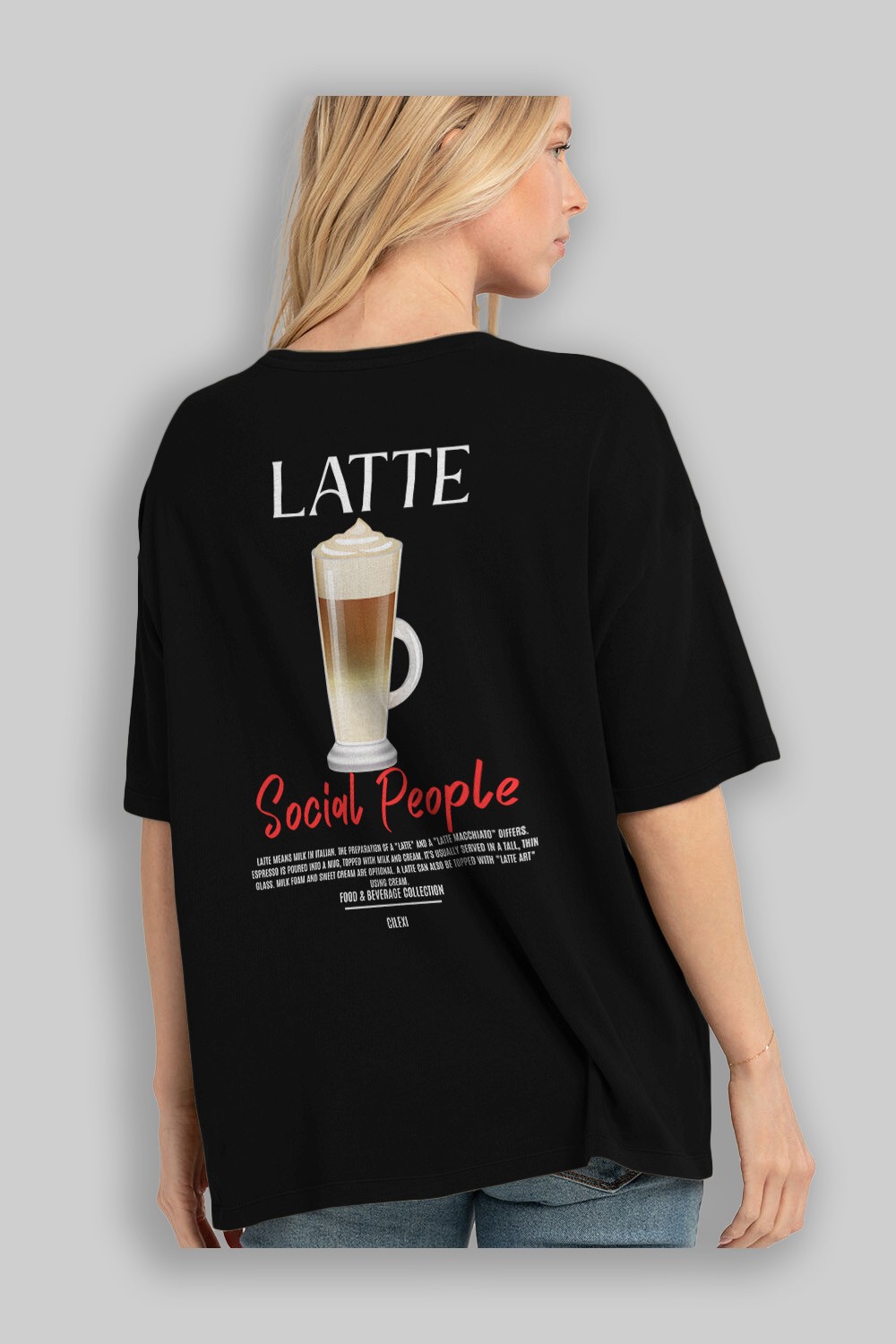 Latte Kokteyl Serisi Baskılı Oversize t-shirt Erkek Kadın Unisex %100 Pamuk Bisiklet Yaka tişort