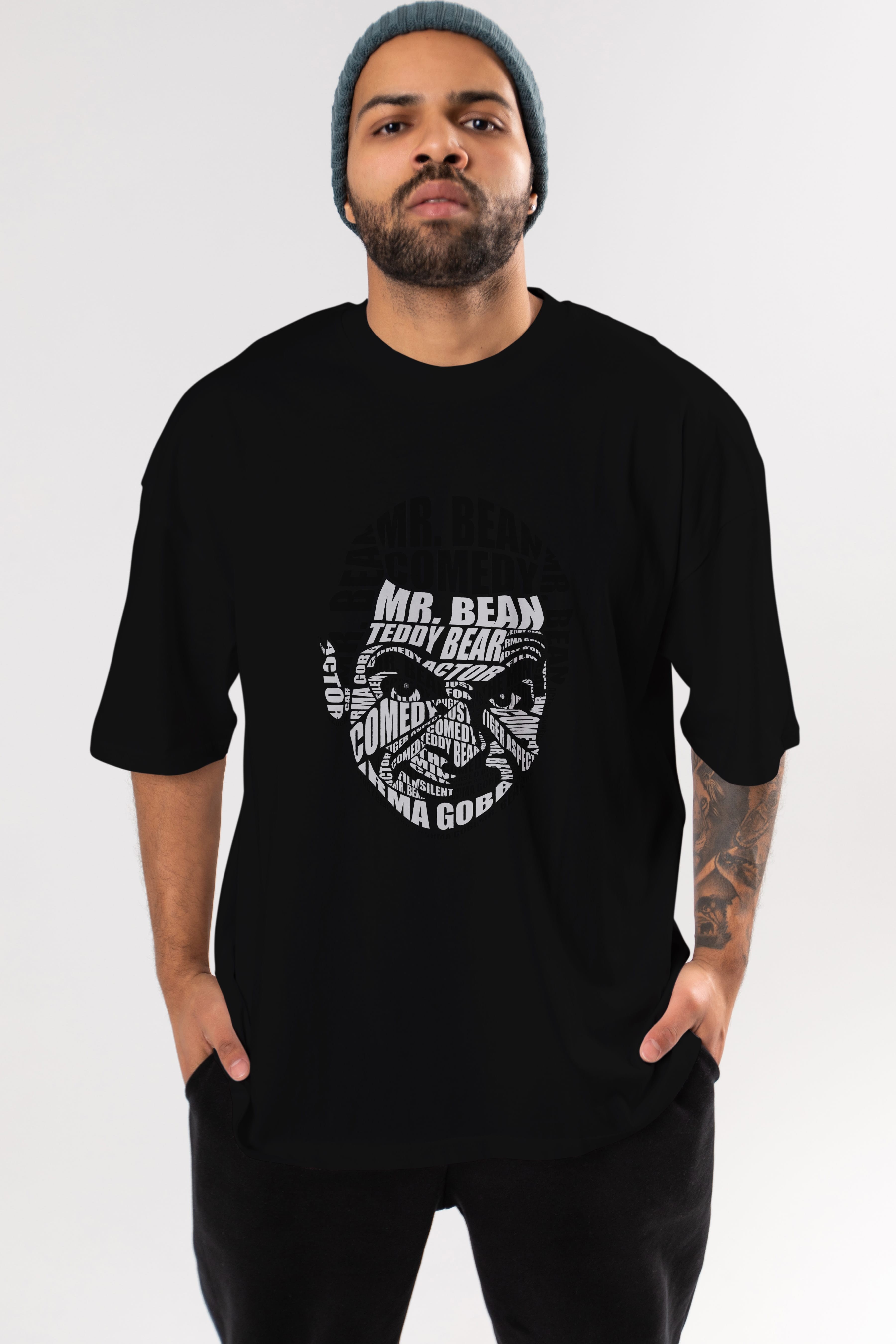 Mr Bean Calligram Ön Baskılı Oversize t-shirt %100 pamuk Erkek Kadın Unisex