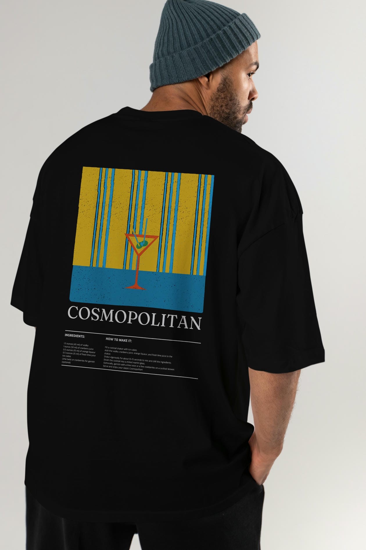 Cosmopolitan Kokteyl Serisi Arka Baskılı Oversize t-shirt Erkek Kadın %100 Pamuk Bisiklet Yaka tişort