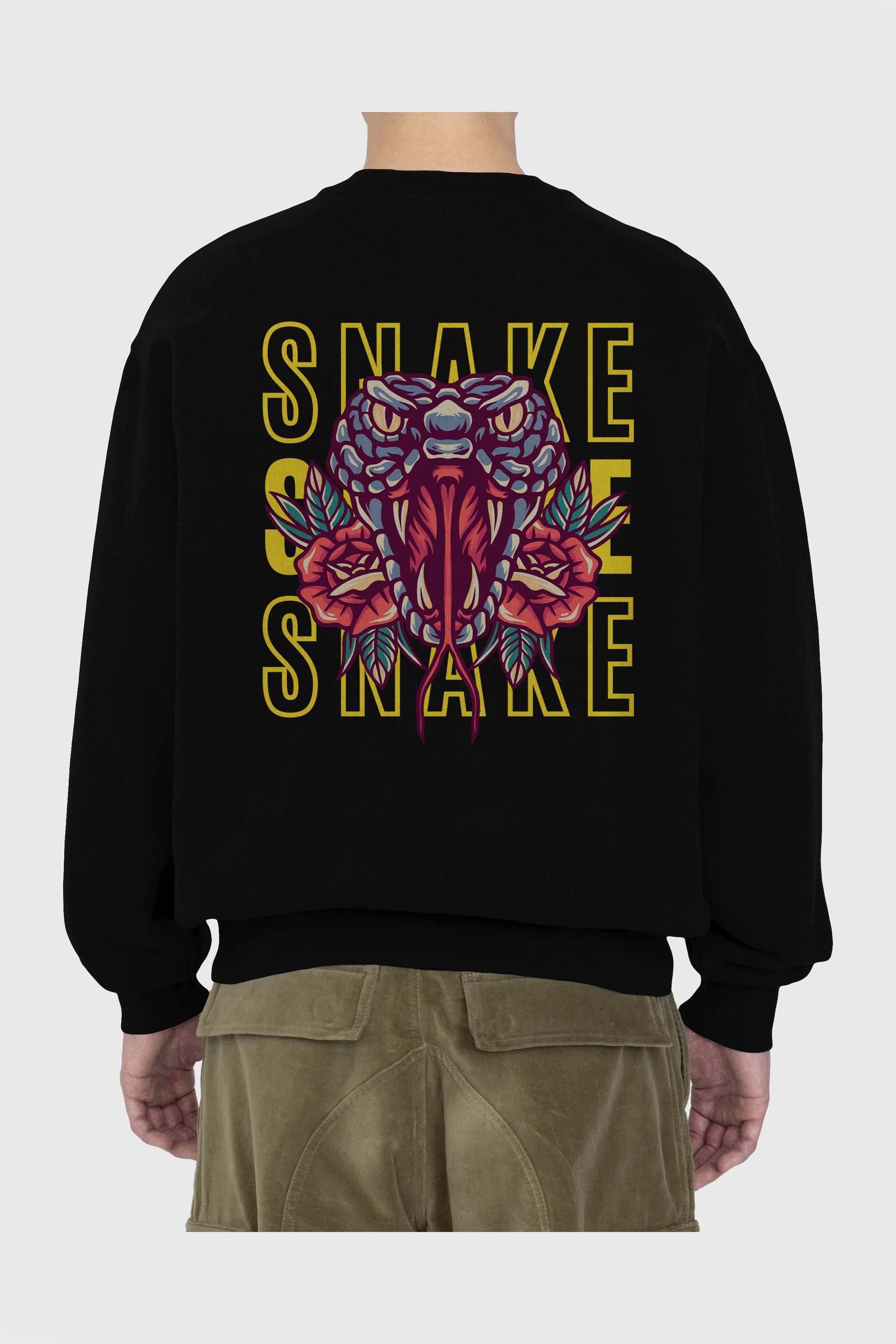 Snake Arka Baskılı Oversize Sweatshirt Erkek Kadın Unisex