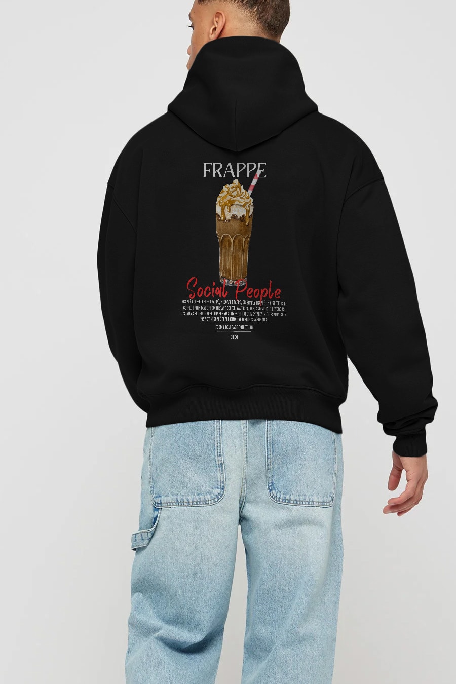 Frappe Kokteyl Arka Baskılı Hoodie Oversize Kapüşonlu Sweatshirt Erkek Kadın