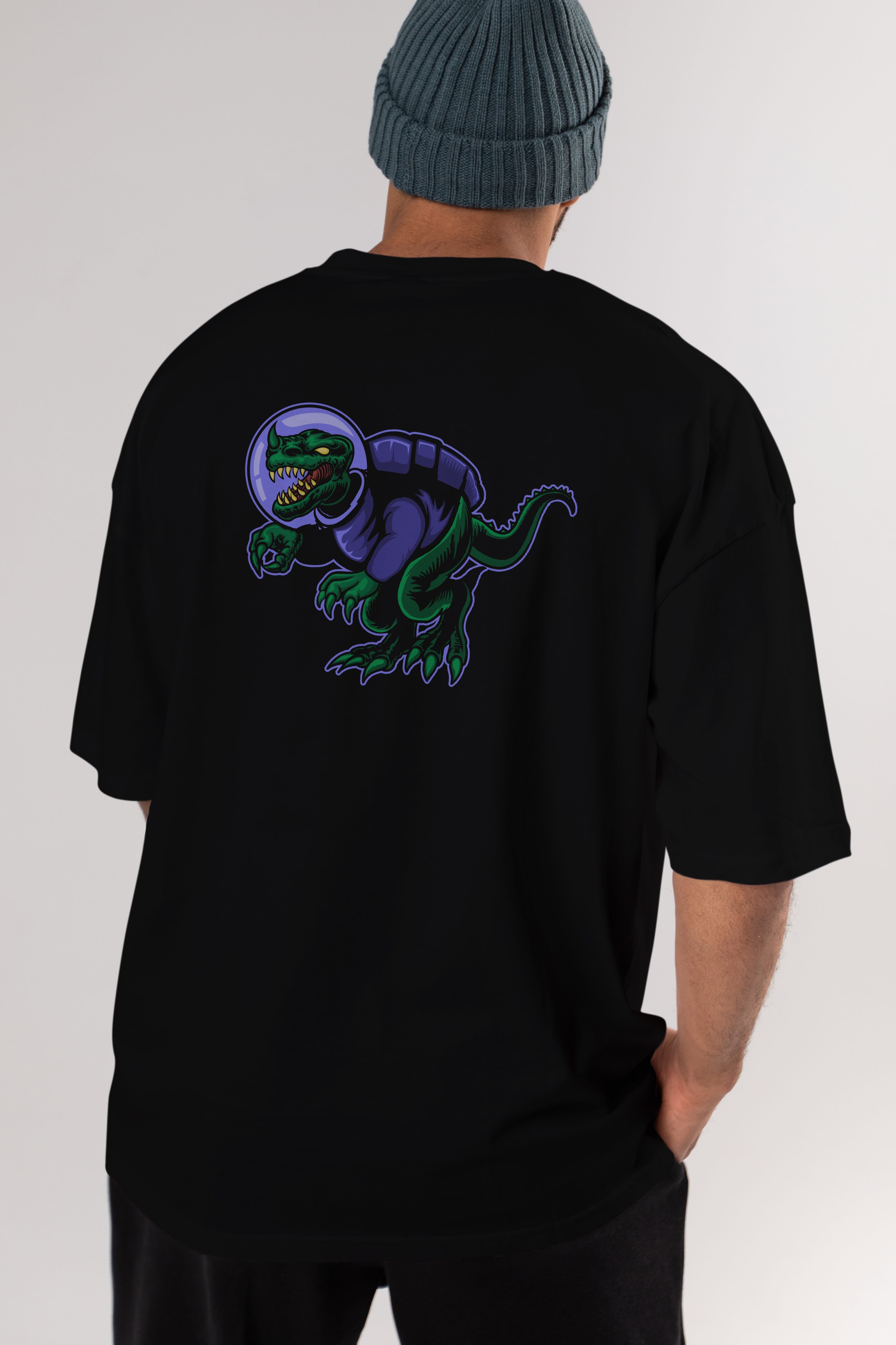 Space Dino Arka Baskılı Oversize t-shirt Erkek Kadın Unisex