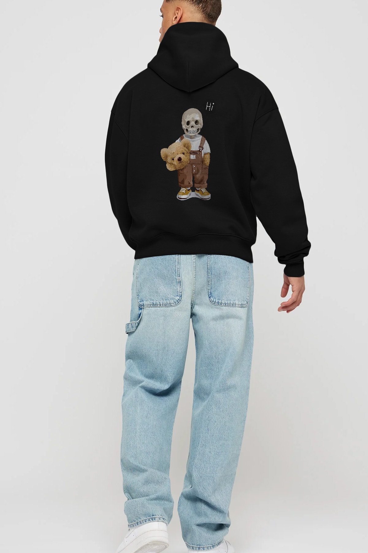 Teddy Bear hi Arka Baskılı Hoodie Oversize Kapüşonlu Sweatshirt Erkek Kadın Unisex
