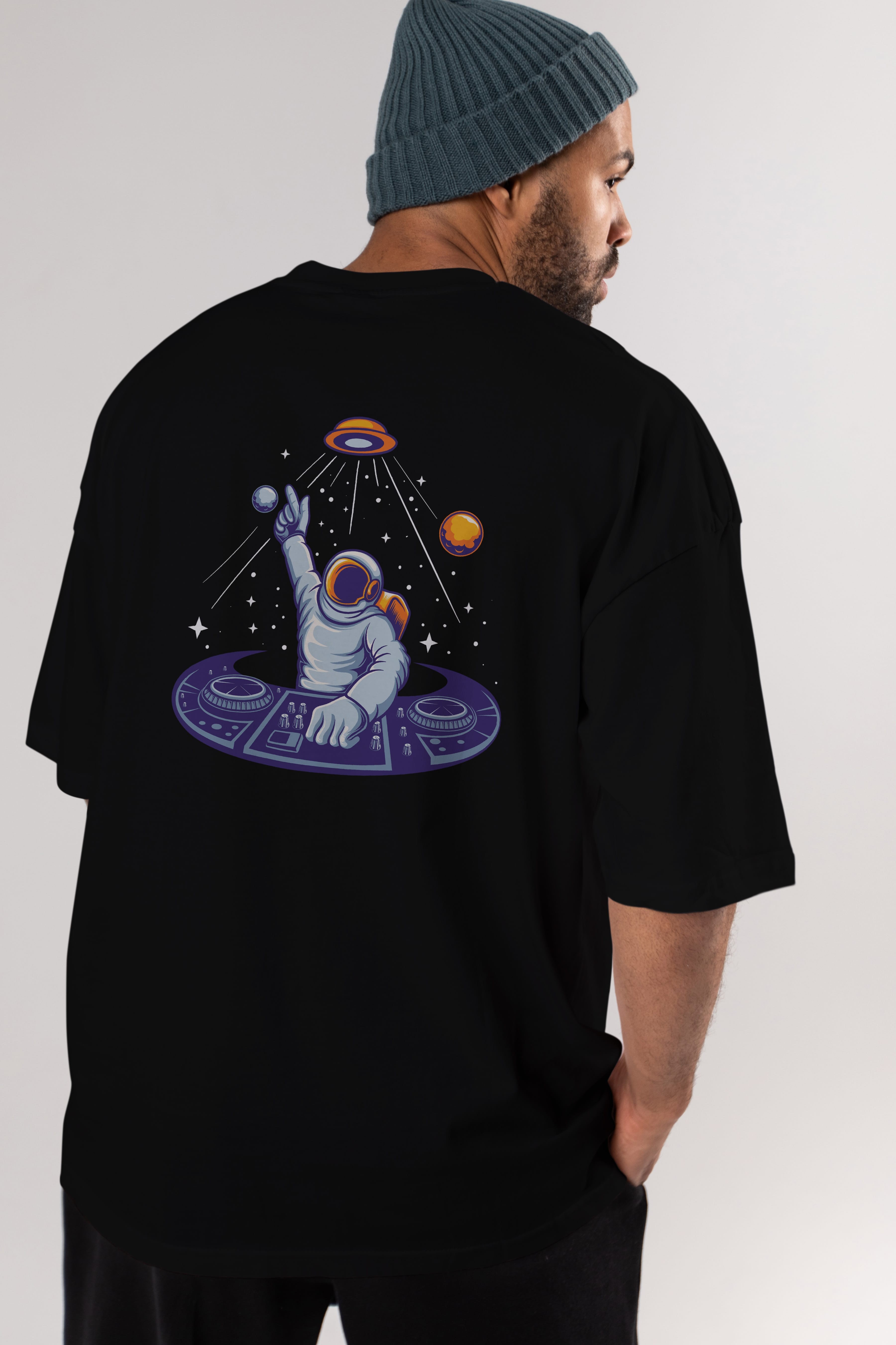 Astronaut Disk Jockey Party Arka Baskılı Oversize t-shirt Erkek Kadın Unisex