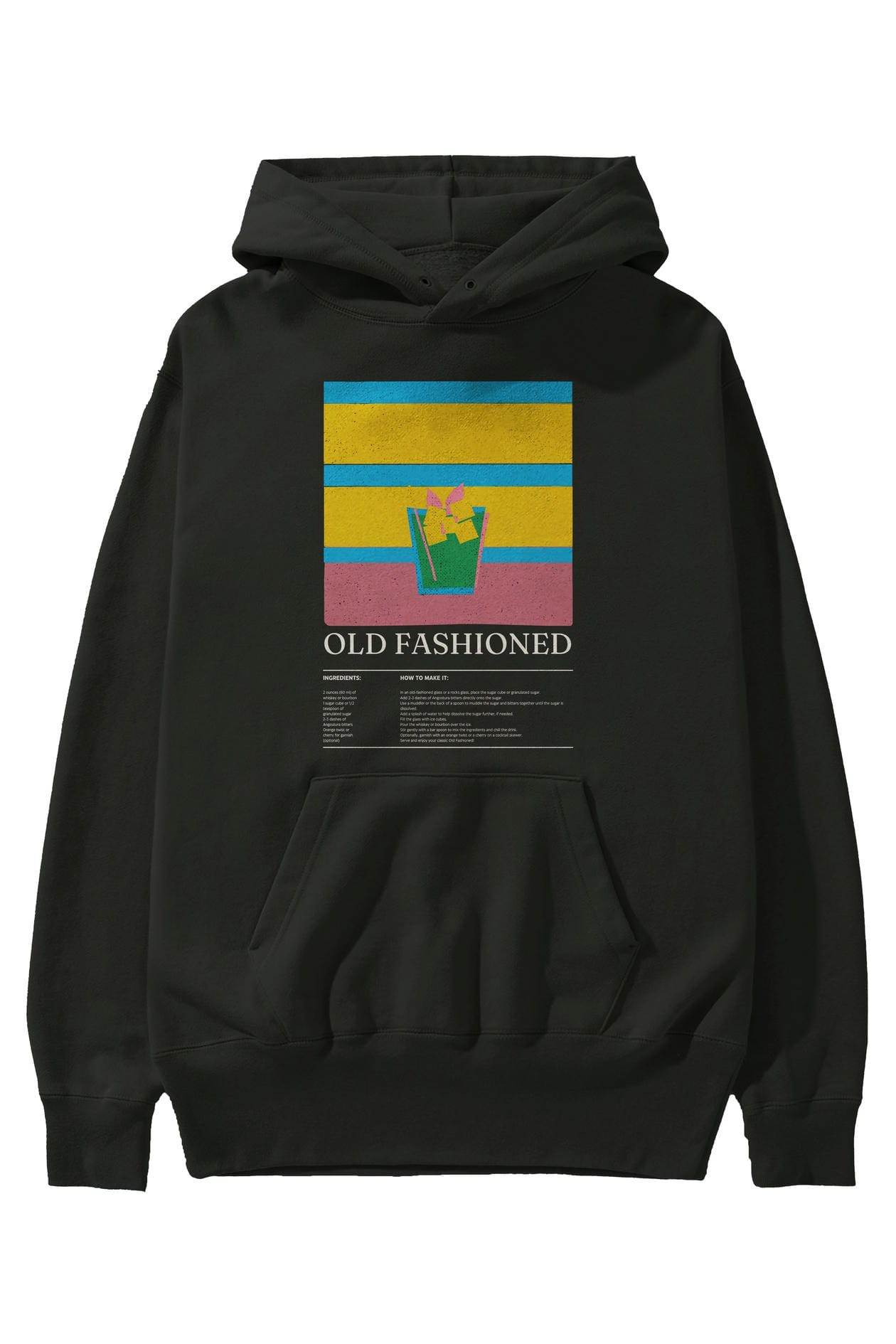 Old Fashioned Kokteyl ön Baskılı Hoodie Oversize Kapüşonlu Sweatshirt Erkek Kadın