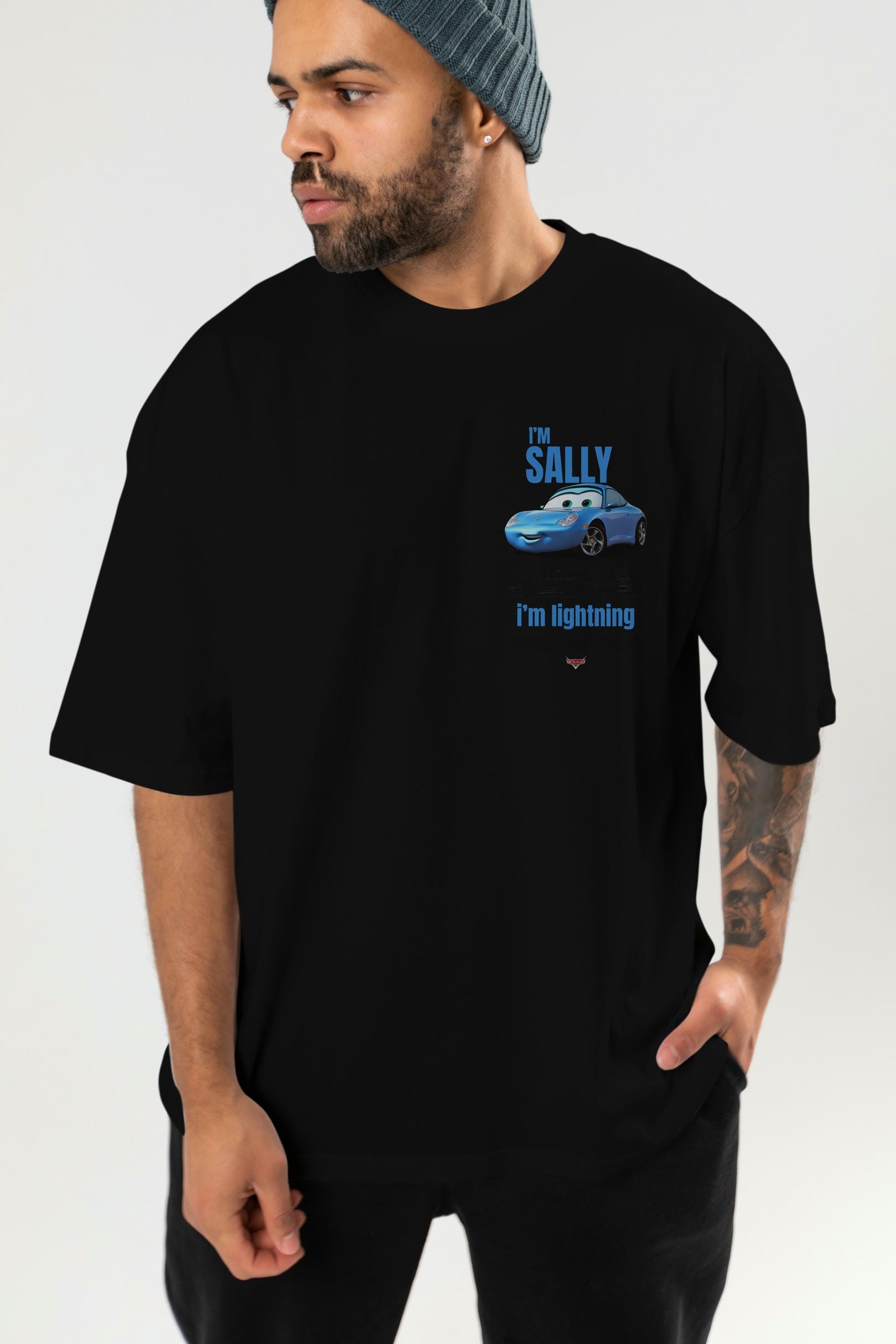 i am SALLY , i am lightning Ön Sol Baskılı Oversize t-shirt Erkek Kadın Unisex %100 Pamuk Bisiklet Yaka tişort