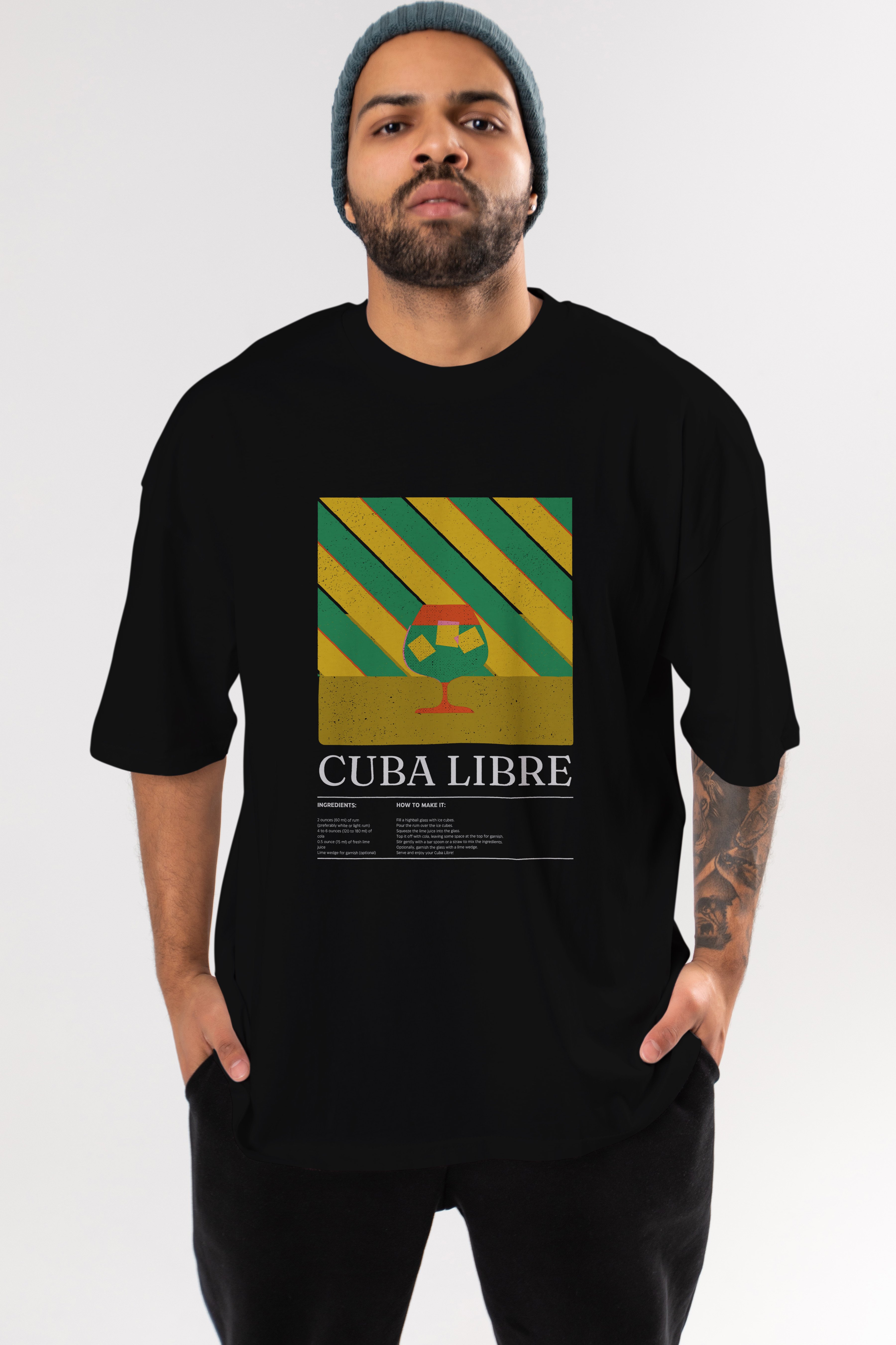 Cuba Libre Kokteyl Ön Baskılı Oversize t-shirt Erkek Kadın %100 Pamuk Bisiklet Yaka tişort