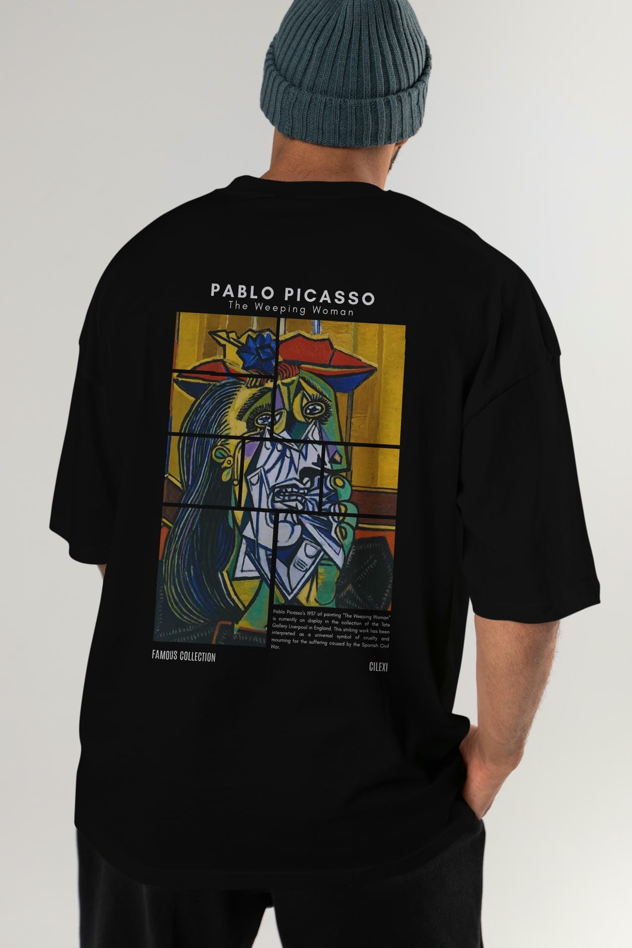 Pablo Picasso Arka Baskılı Oversize t-shirt Erkek Kadın Bisiklet Yaka Pamuk tişort