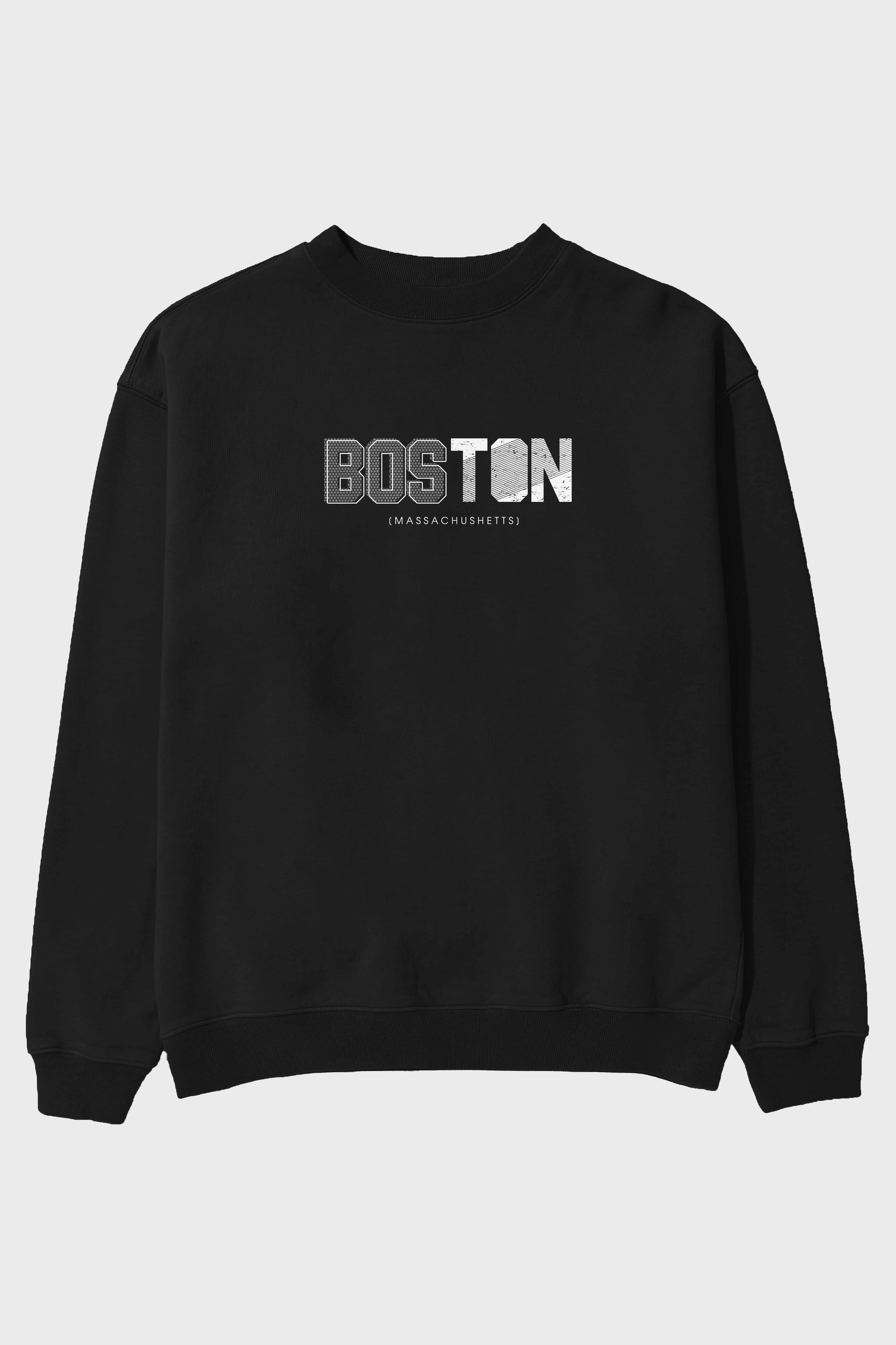 Boston Ön Baskılı Oversize Sweatshirt Erkek Kadın Unisex
