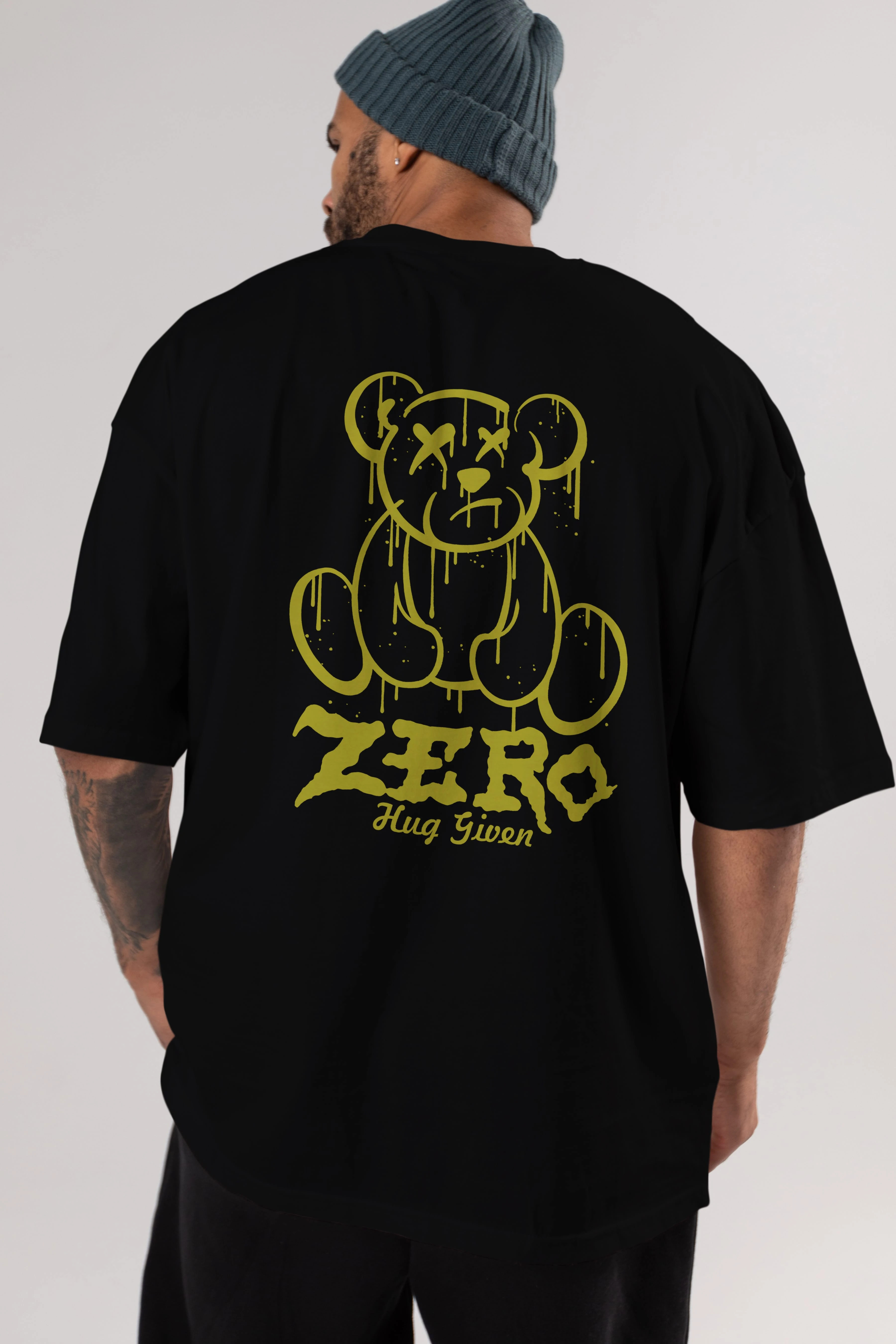 Zero Hug Given Bear Arka Baskılı Oversize t-shirt Erkek Kadın Unisex