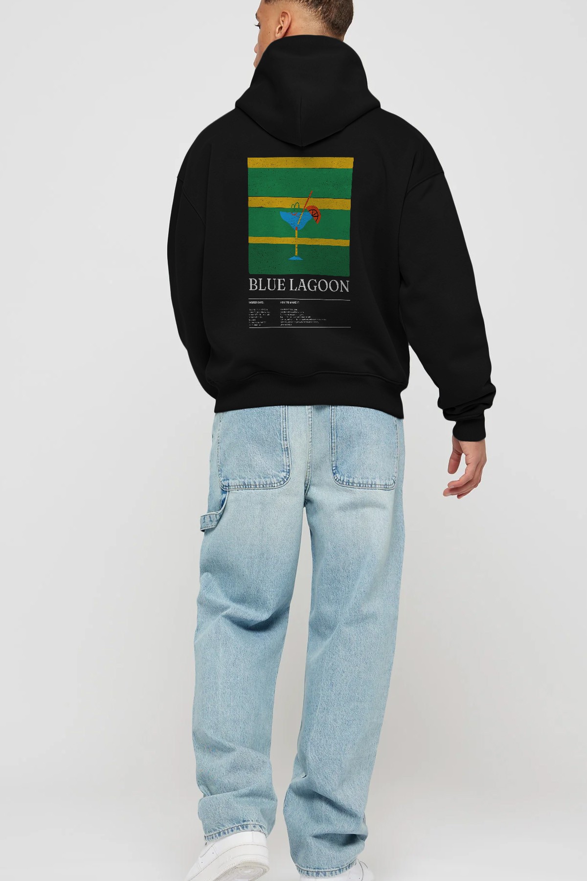 Blue Lagoon Kokteyl Arka Baskılı Hoodie Oversize Kapüşonlu Sweatshirt Erkek Kadın