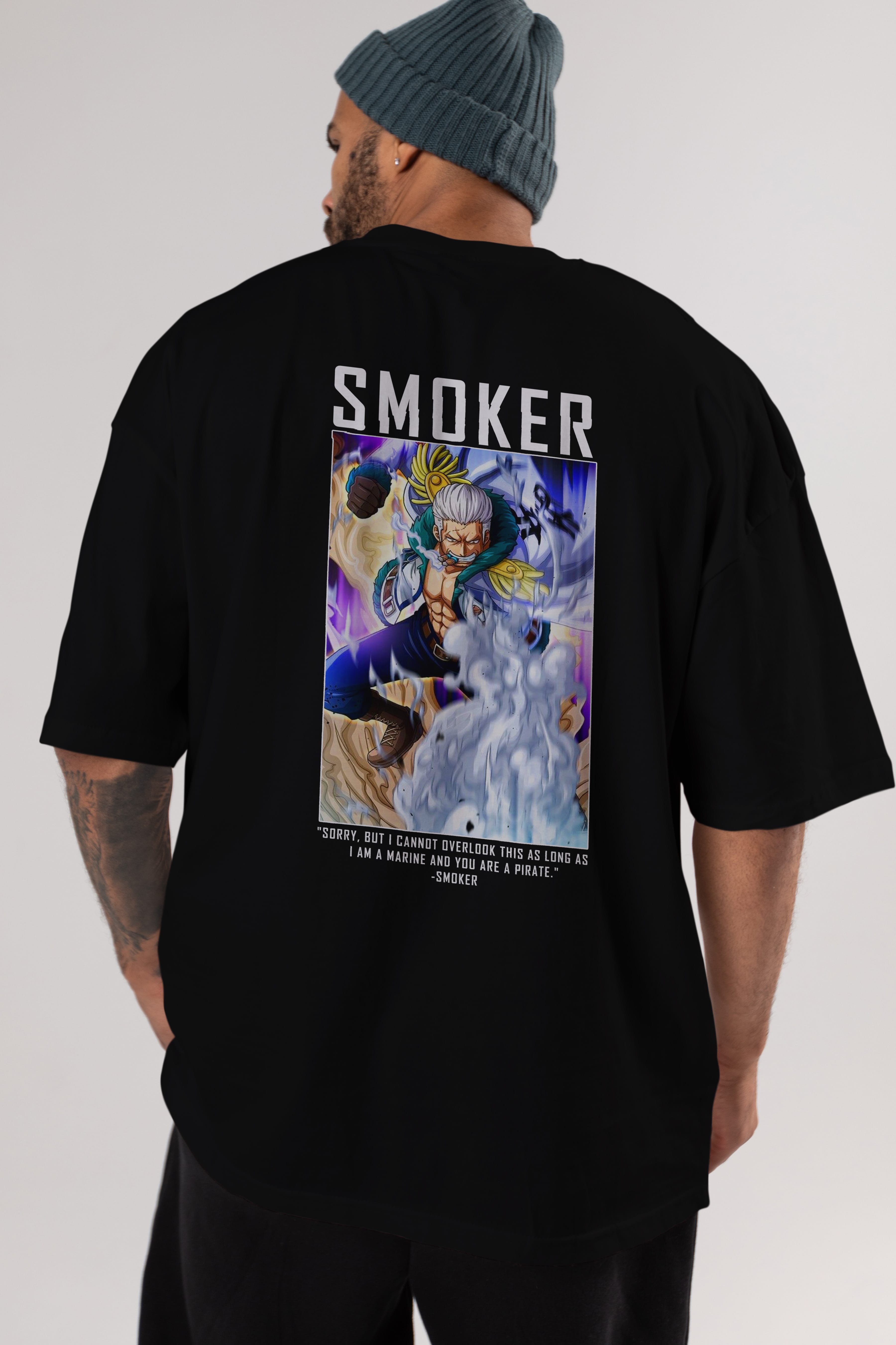 Smoker Anime Arka Baskılı Oversize t-shirt Erkek Kadın Unisex %100 pamuk tişort