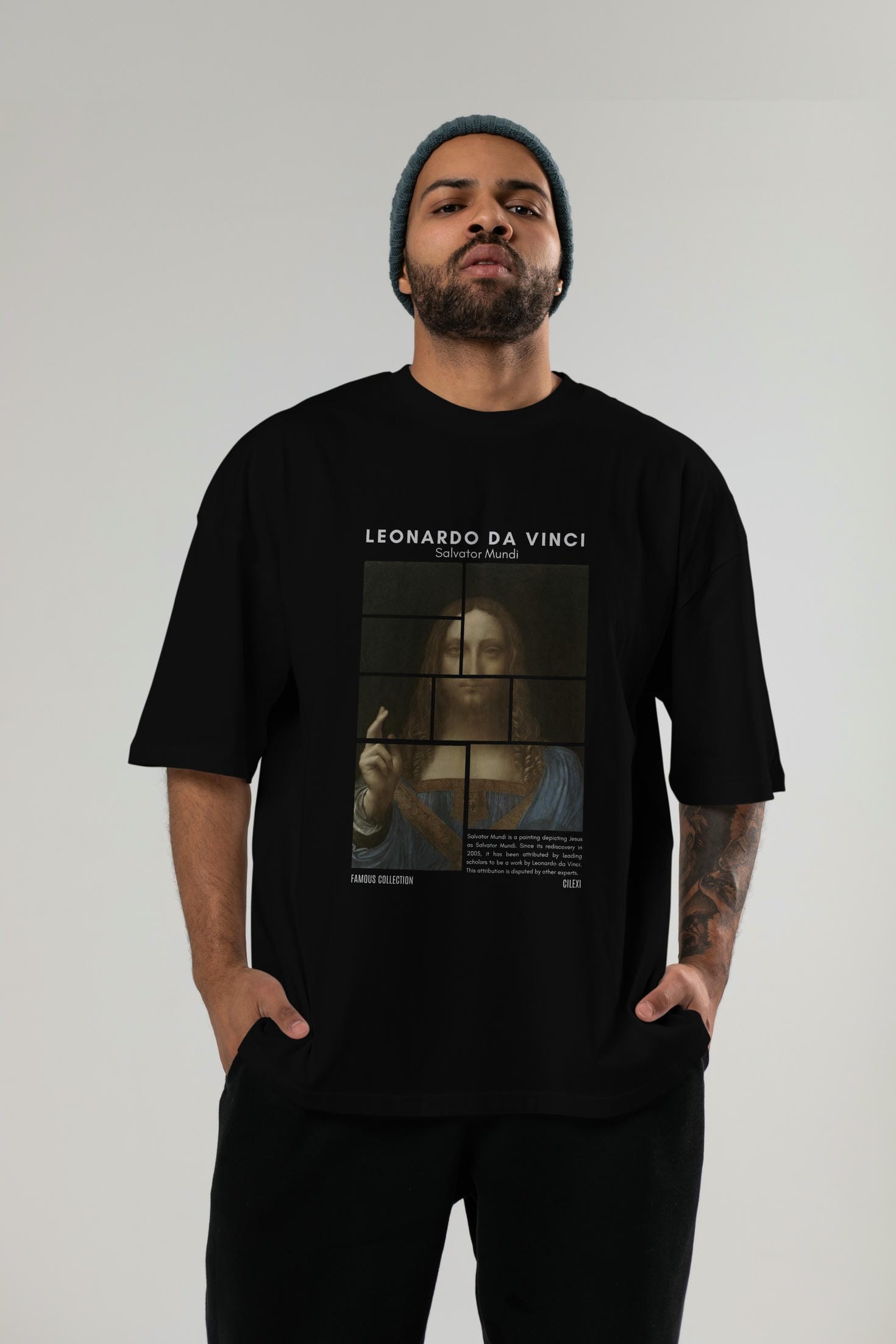 Salvador Mundi ön Baskılı Oversize t-shirt Erkek Kadın Bisiklet Yaka Pamuk tişort
