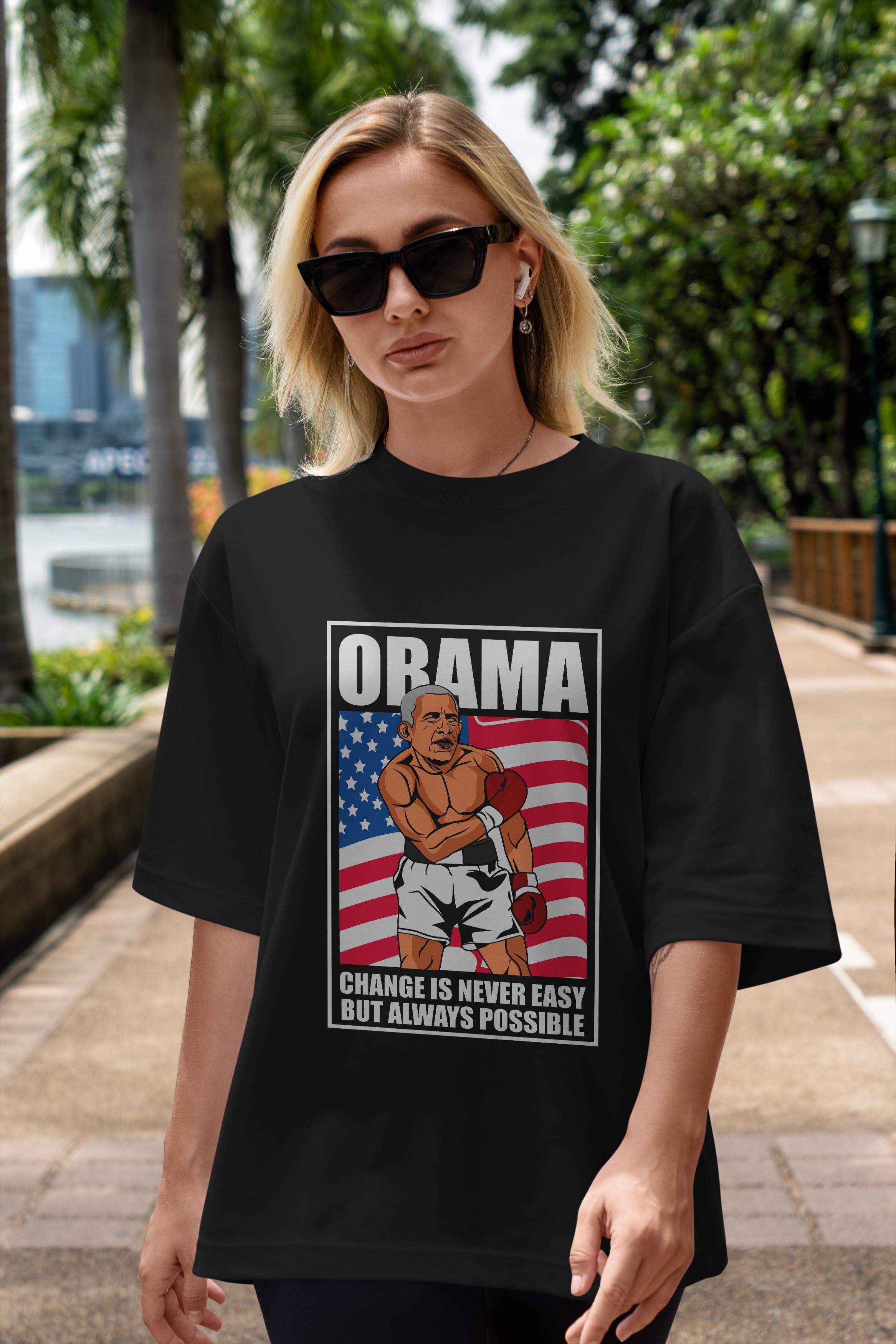 Obama Ön Baskılı Oversize t-shirt Erkek Kadın Unisex %100 Pamuk tişort