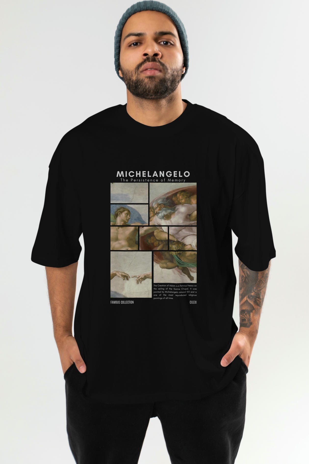 Michelangelo ön Baskılı Oversize t-shirt Erkek Kadın Bisiklet Yaka Pamuk tişort