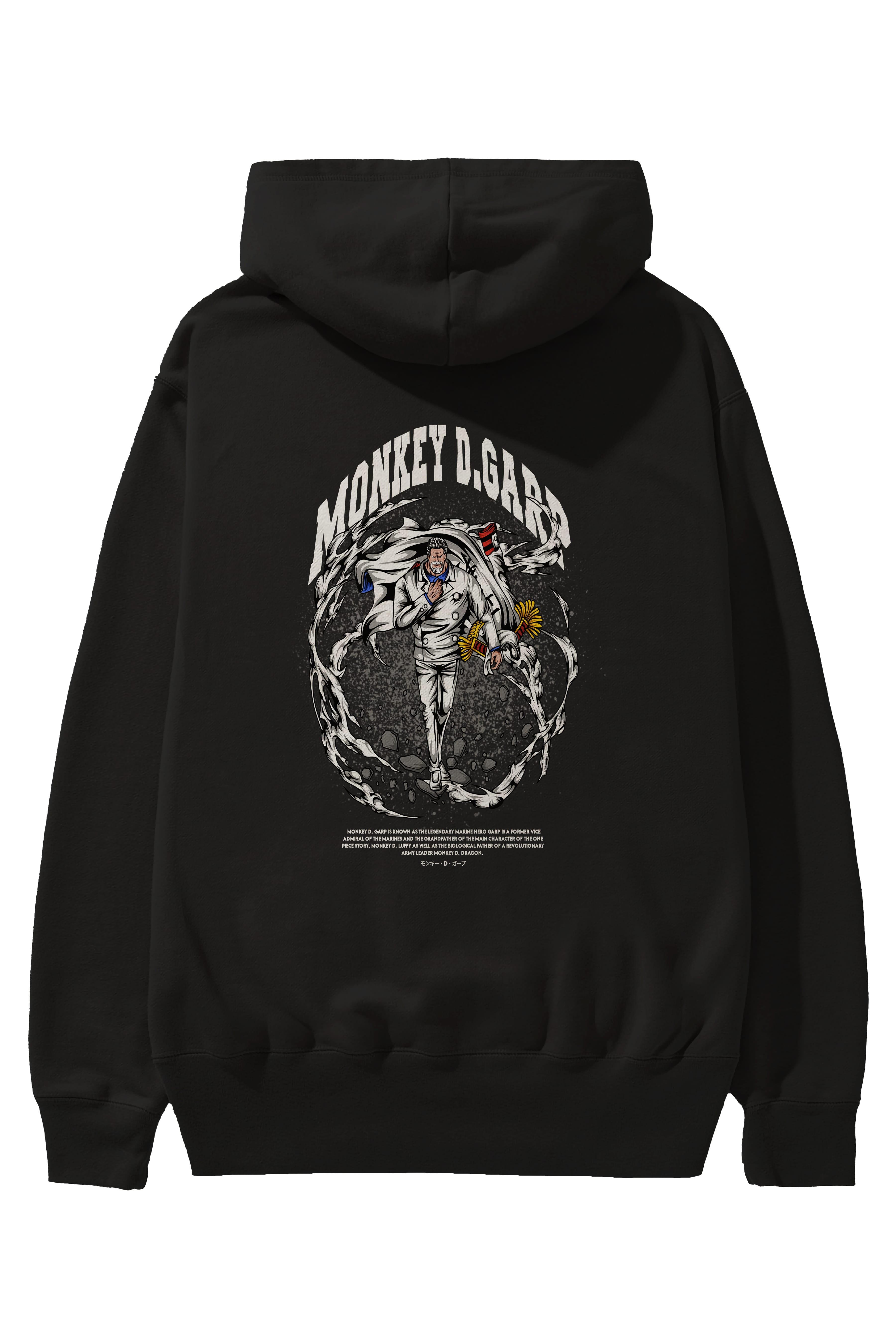 Monkey D. Garp Anime Arka Baskılı Hoodie Oversize Kapüşonlu Sweatshirt Erkek Kadın Unisex