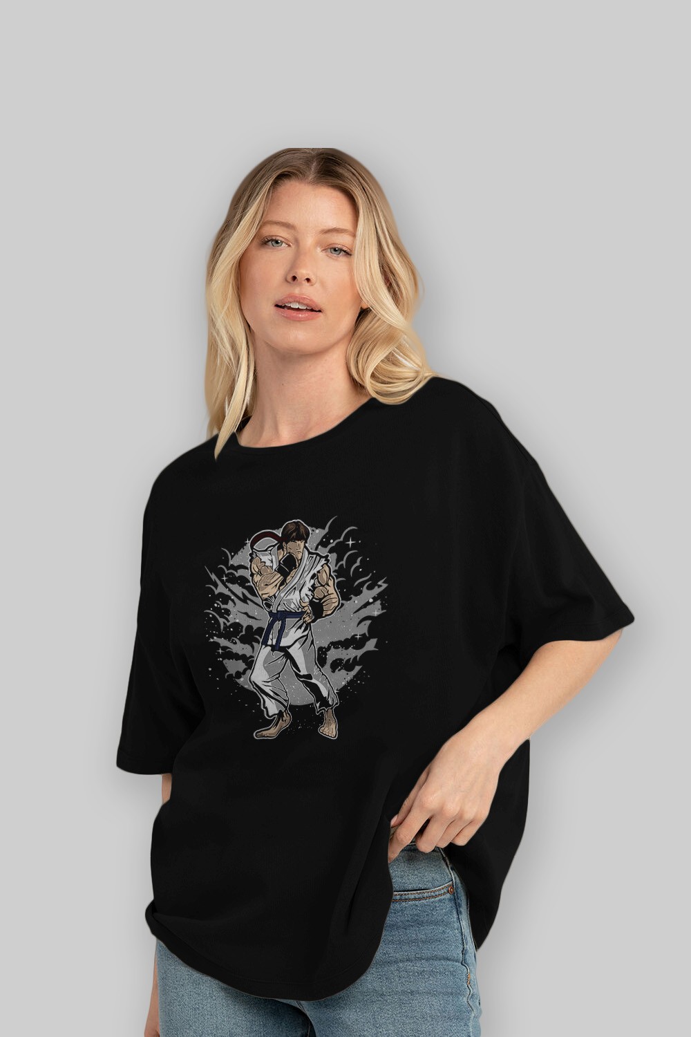 RYU Ön Baskılı Oversize t-shirt Erkek Kadın Unisex %100 Pamuk tişort